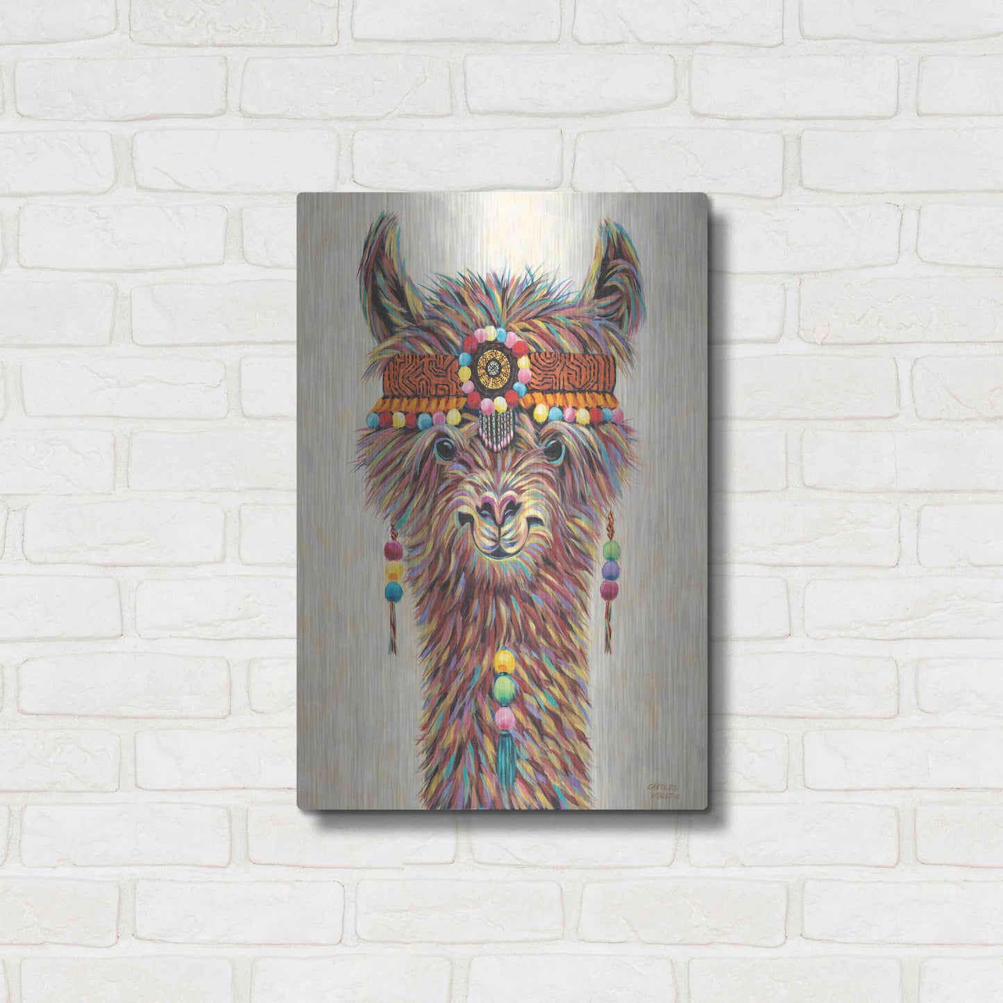 Luxe Metal Art 'Hippie Llama II' by Carolee Vitaletti Metal Wall Art,16x24