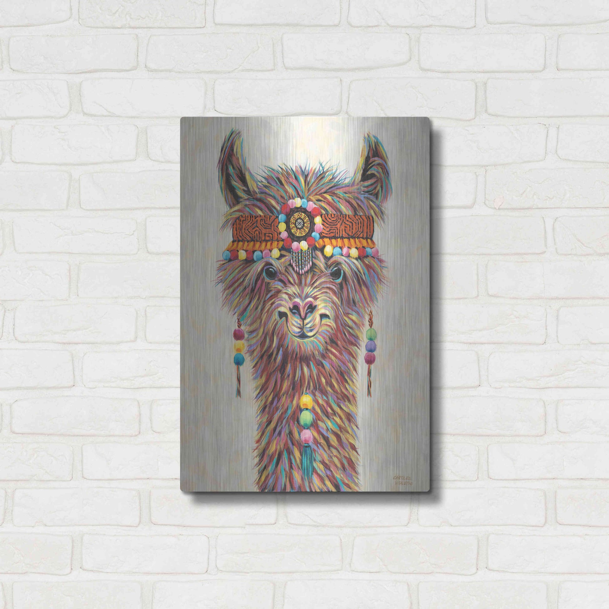 Luxe Metal Art 'Hippie Llama II' by Carolee Vitaletti Metal Wall Art,16x24