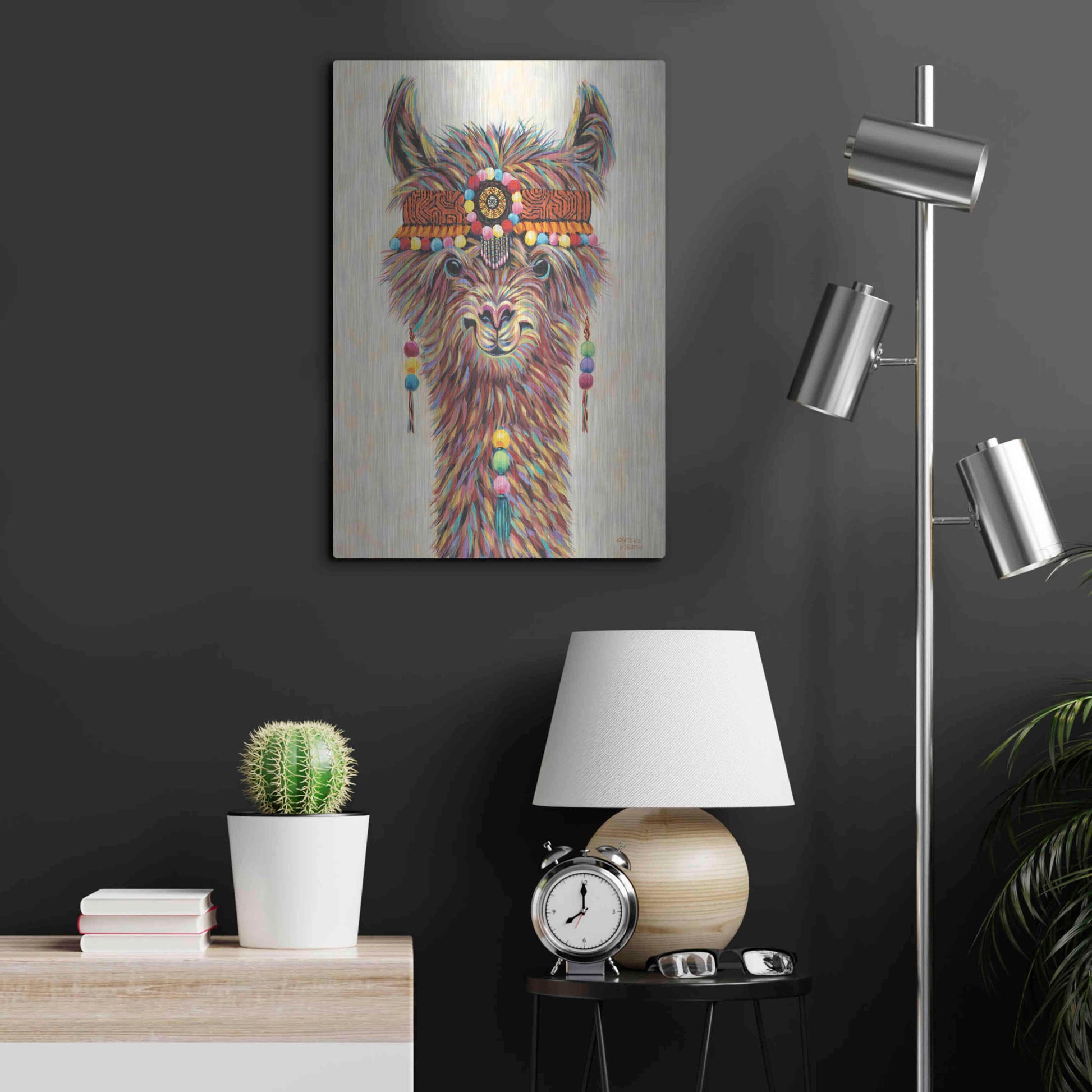 Luxe Metal Art 'Hippie Llama II' by Carolee Vitaletti Metal Wall Art,16x24