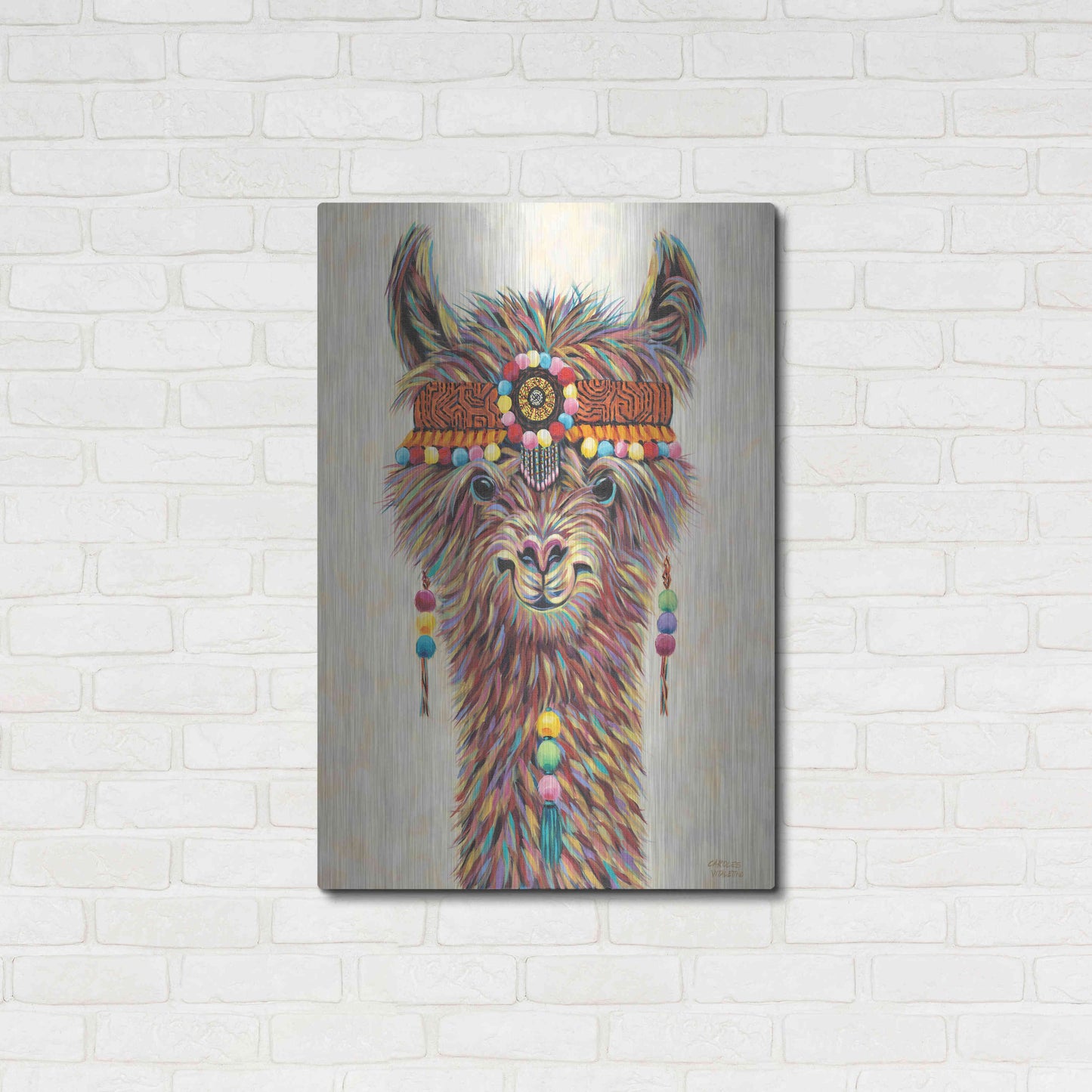 Luxe Metal Art 'Hippie Llama II' by Carolee Vitaletti Metal Wall Art,24x36