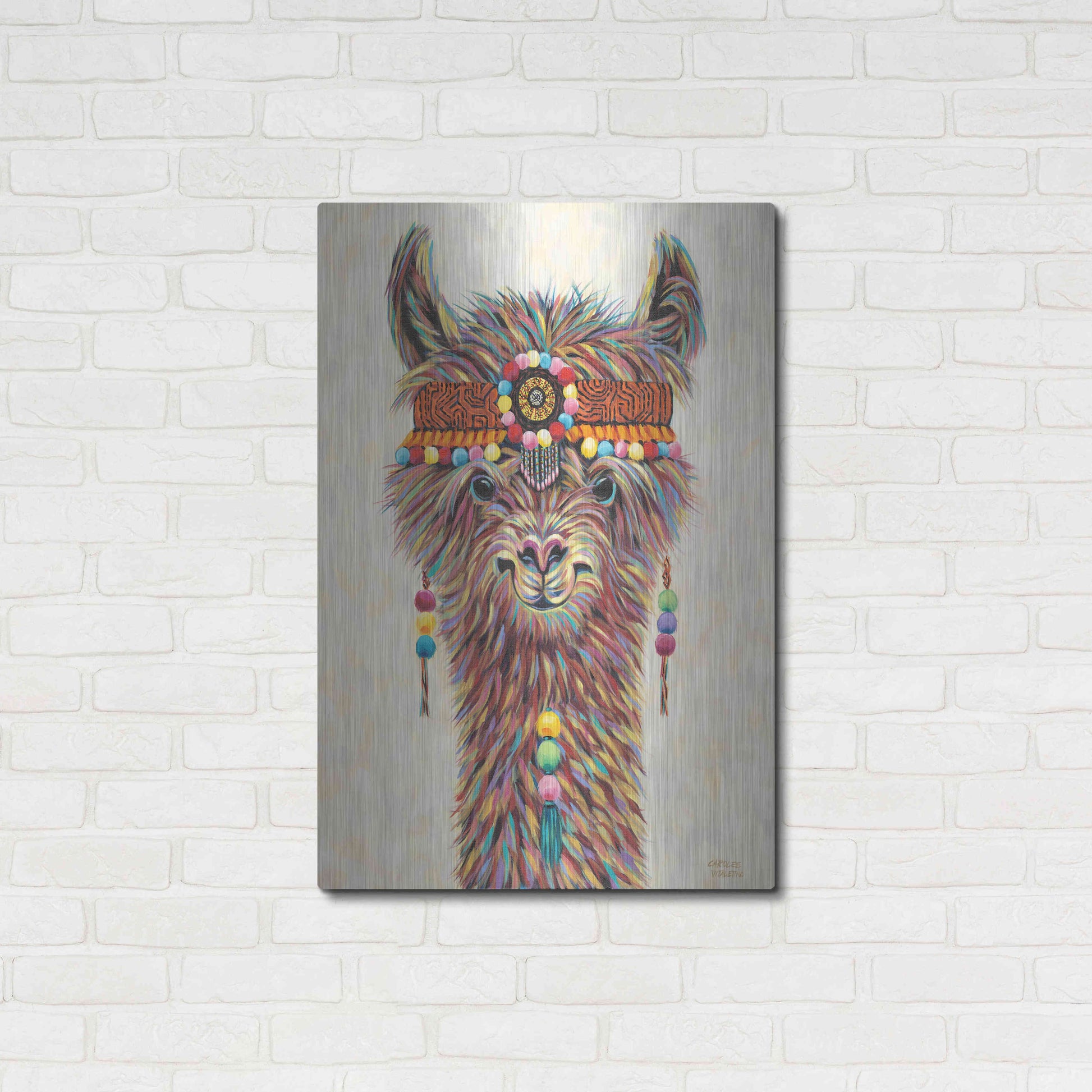 Luxe Metal Art 'Hippie Llama II' by Carolee Vitaletti Metal Wall Art,24x36