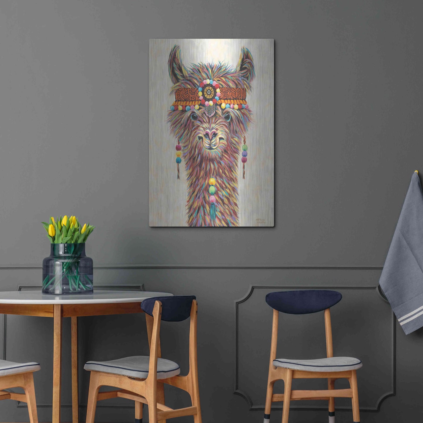 Luxe Metal Art 'Hippie Llama II' by Carolee Vitaletti Metal Wall Art,24x36