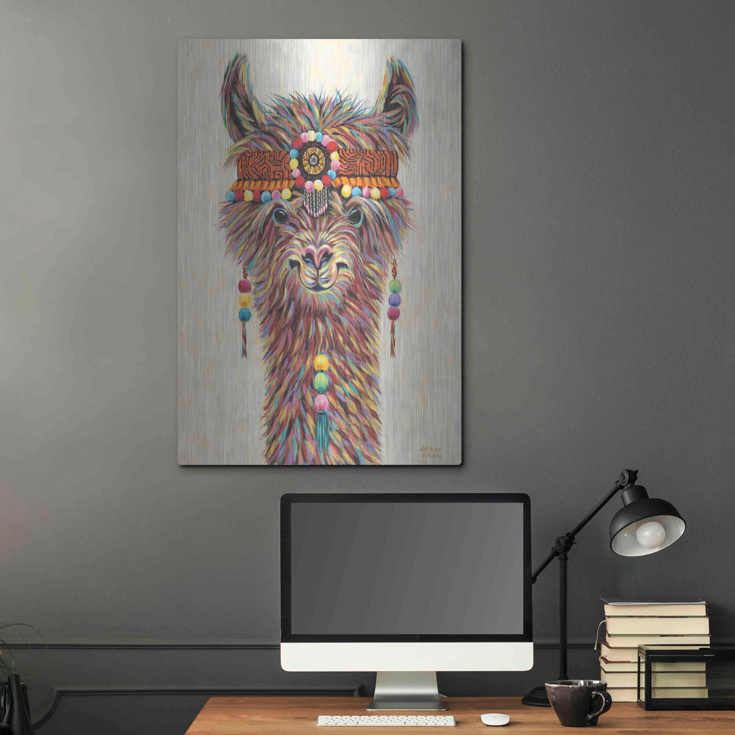 Luxe Metal Art 'Hippie Llama II' by Carolee Vitaletti Metal Wall Art,24x36