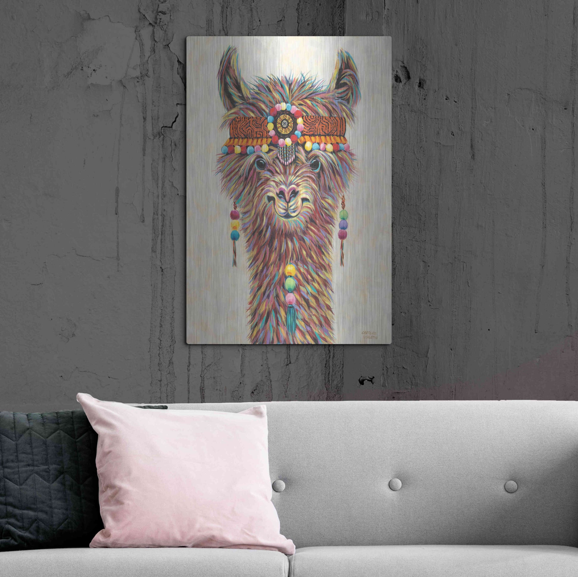 Luxe Metal Art 'Hippie Llama II' by Carolee Vitaletti Metal Wall Art,24x36