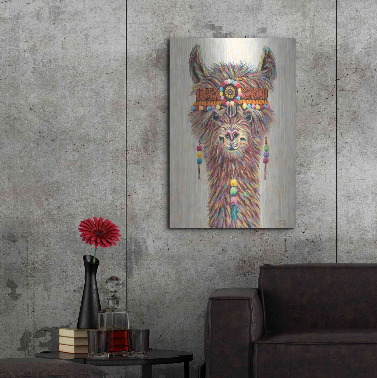 Luxe Metal Art 'Hippie Llama II' by Carolee Vitaletti Metal Wall Art,24x36