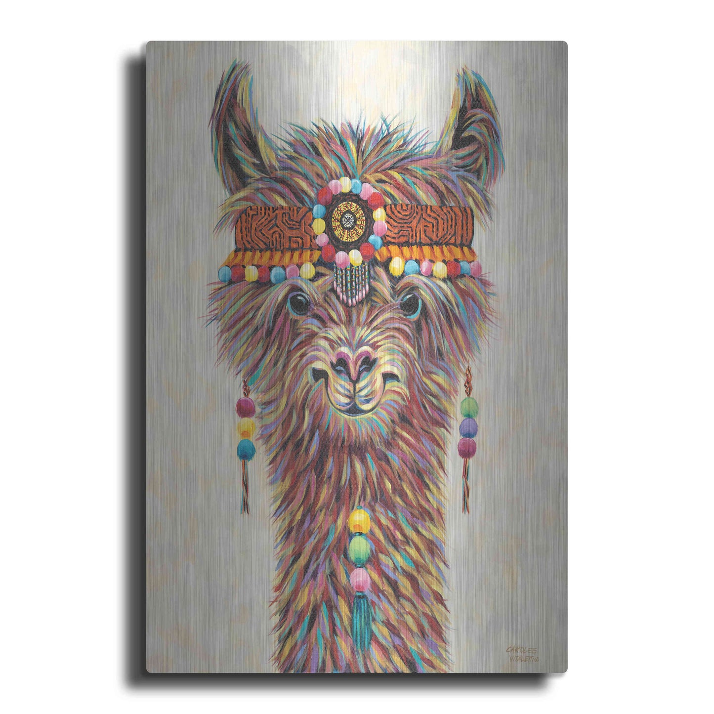 Luxe Metal Art 'Hippie Llama II' by Carolee Vitaletti Metal Wall Art