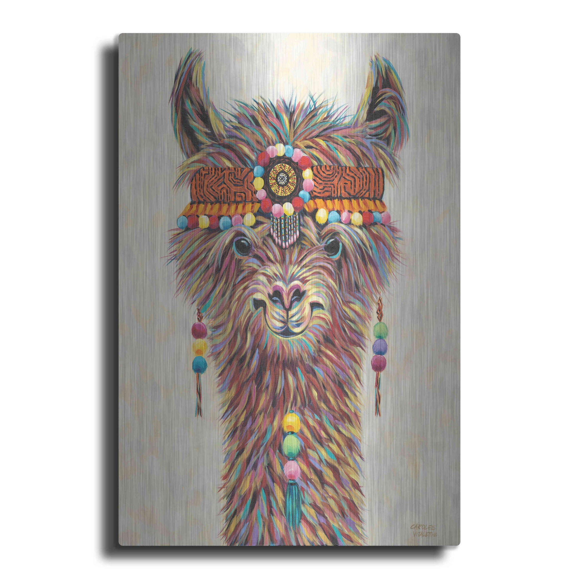 Luxe Metal Art 'Hippie Llama II' by Carolee Vitaletti Metal Wall Art