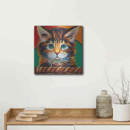 Luxe Metal Art 'Kitten in Basket I' by Carolee Vitaletti Metal Wall Art,12x12