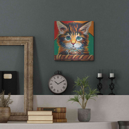 Luxe Metal Art 'Kitten in Basket I' by Carolee Vitaletti Metal Wall Art,12x12