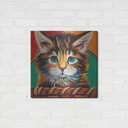 Luxe Metal Art 'Kitten in Basket I' by Carolee Vitaletti Metal Wall Art,24x24