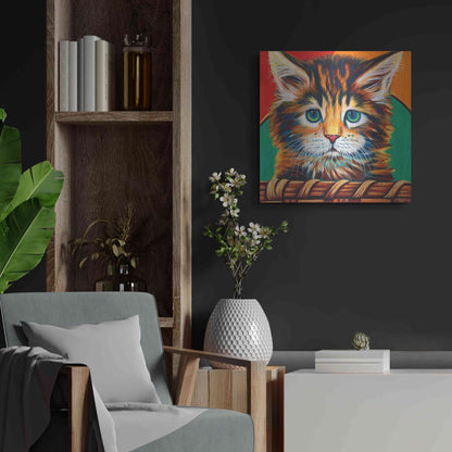 Luxe Metal Art 'Kitten in Basket I' by Carolee Vitaletti Metal Wall Art,24x24