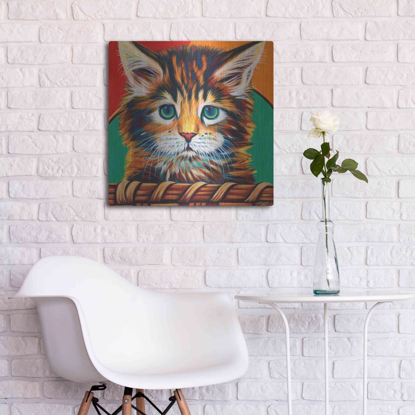 Luxe Metal Art 'Kitten in Basket I' by Carolee Vitaletti Metal Wall Art,24x24