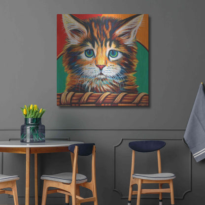 Luxe Metal Art 'Kitten in Basket I' by Carolee Vitaletti Metal Wall Art,36x36