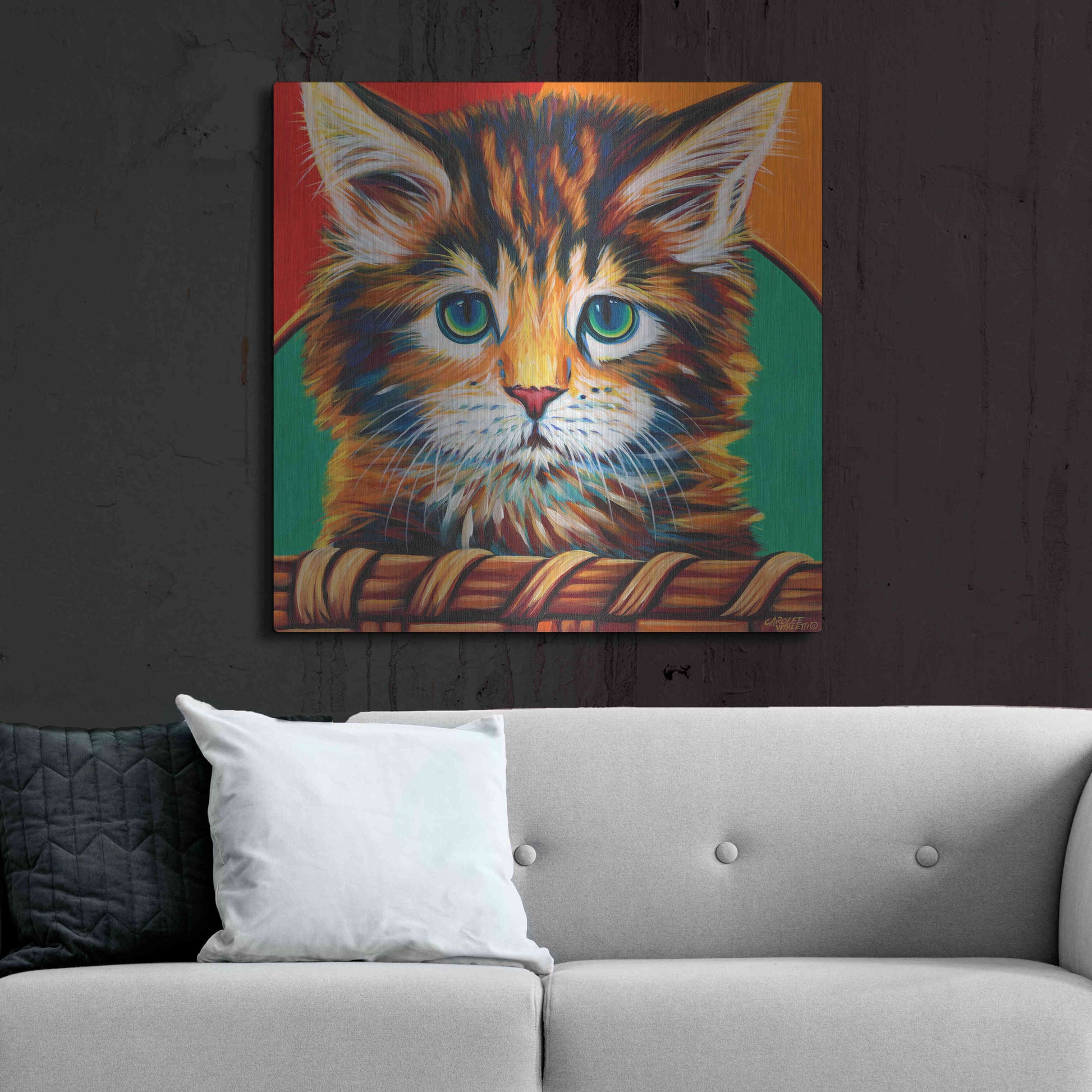 Luxe Metal Art 'Kitten in Basket I' by Carolee Vitaletti Metal Wall Art,36x36