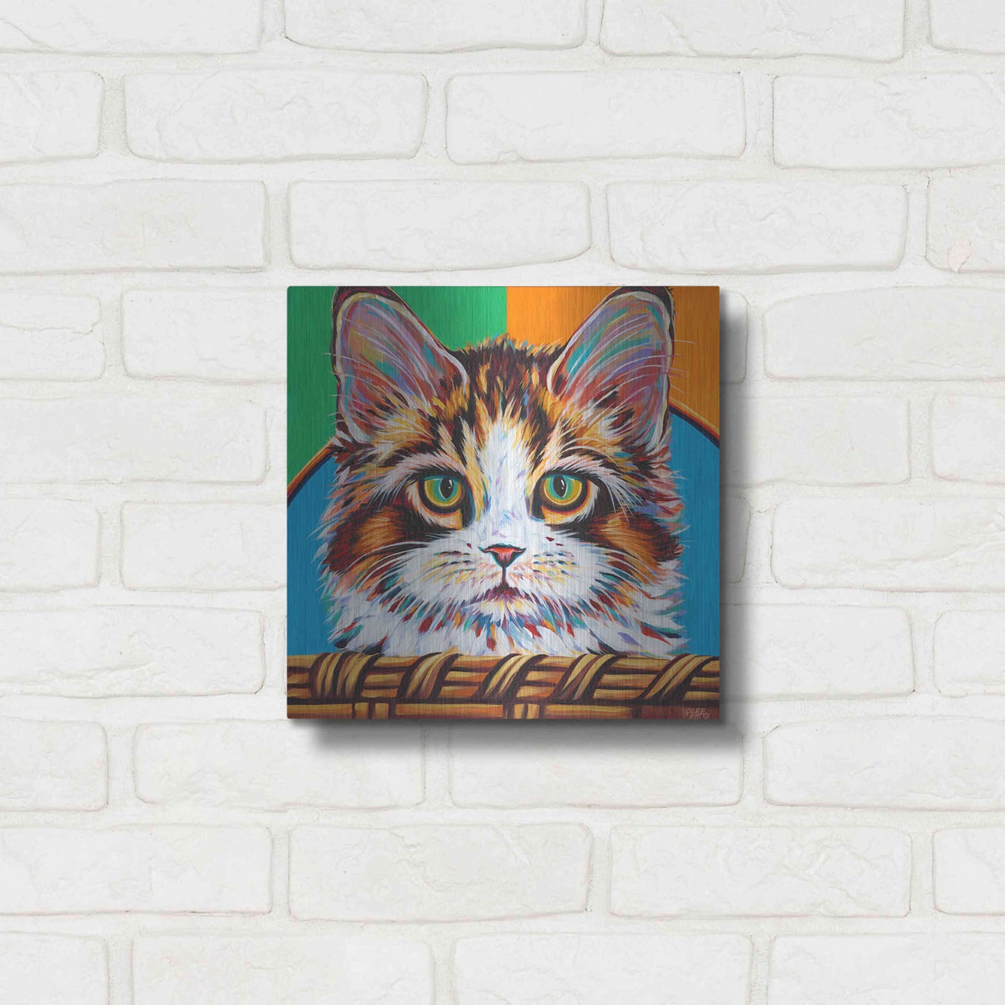 Luxe Metal Art 'Kitten in Basket II' by Carolee Vitaletti Metal Wall Art,12x12