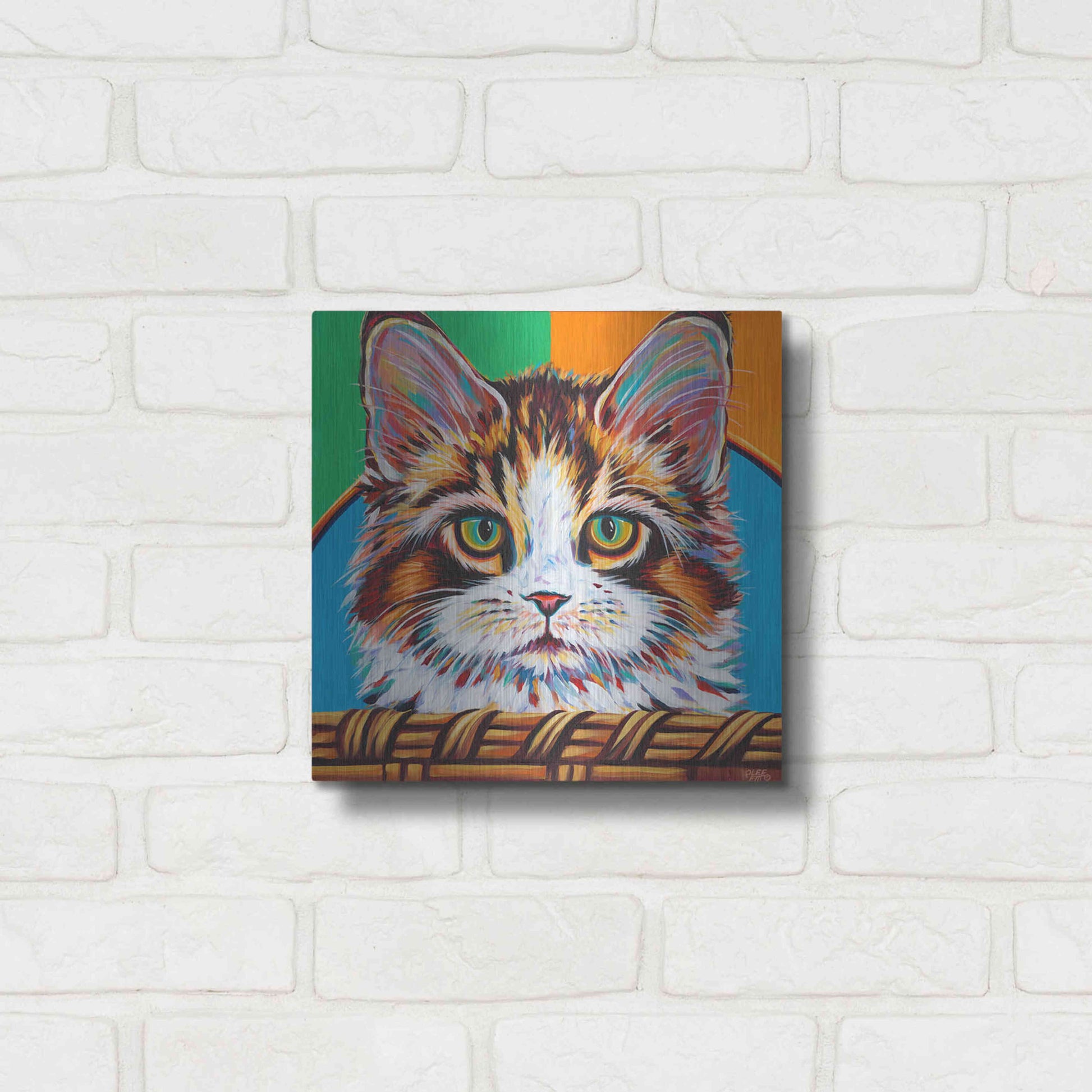 Luxe Metal Art 'Kitten in Basket II' by Carolee Vitaletti Metal Wall Art,12x12