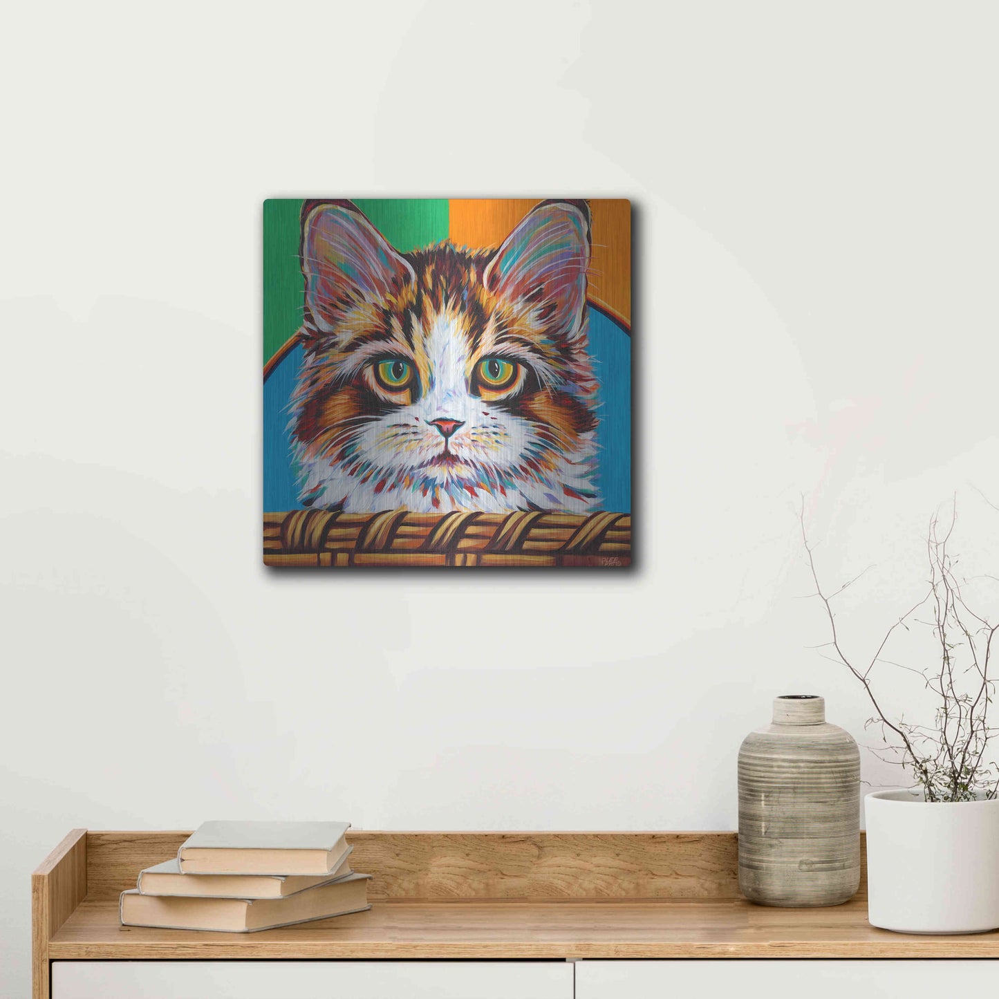 Luxe Metal Art 'Kitten in Basket II' by Carolee Vitaletti Metal Wall Art,12x12