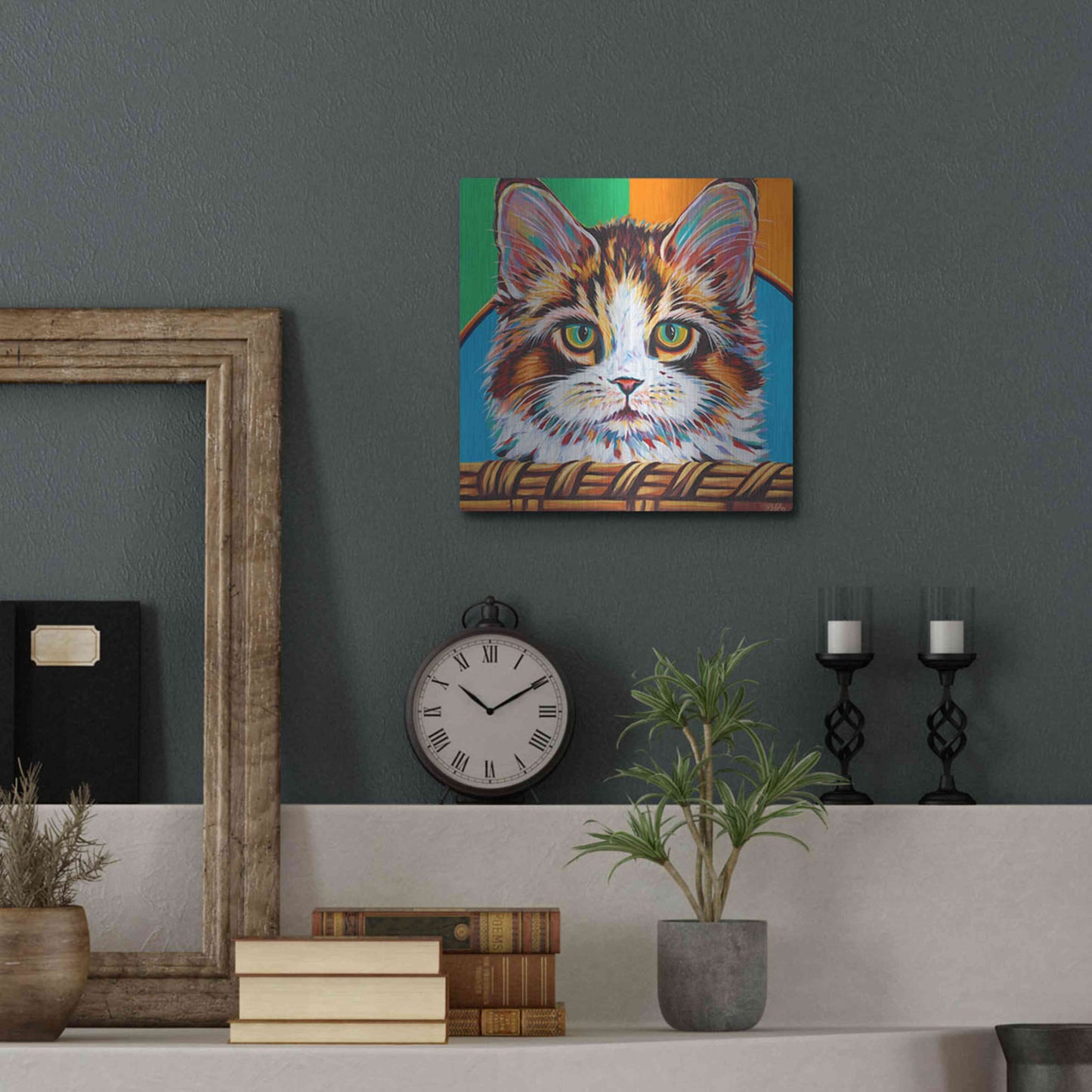 Luxe Metal Art 'Kitten in Basket II' by Carolee Vitaletti Metal Wall Art,12x12
