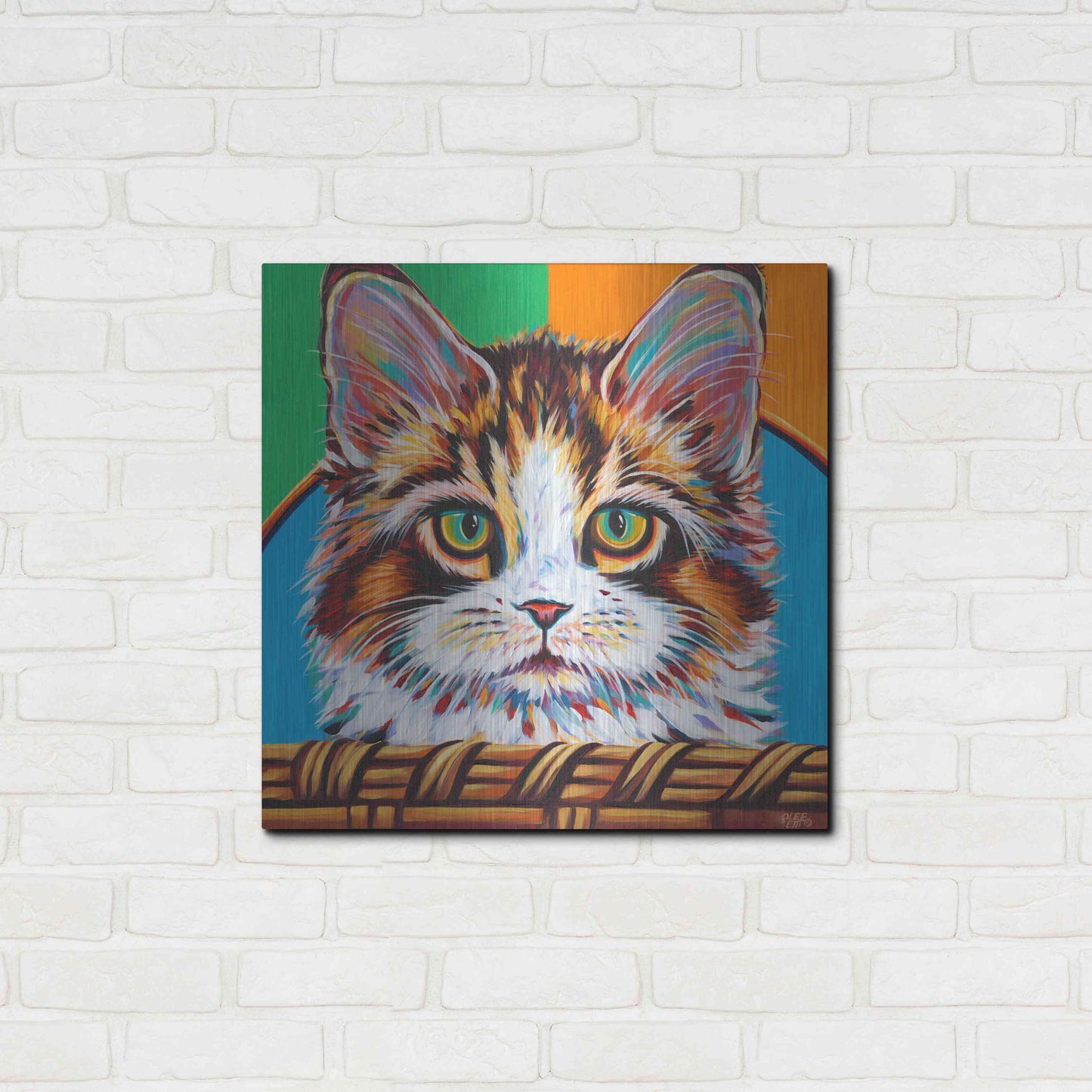 Luxe Metal Art 'Kitten in Basket II' by Carolee Vitaletti Metal Wall Art,24x24