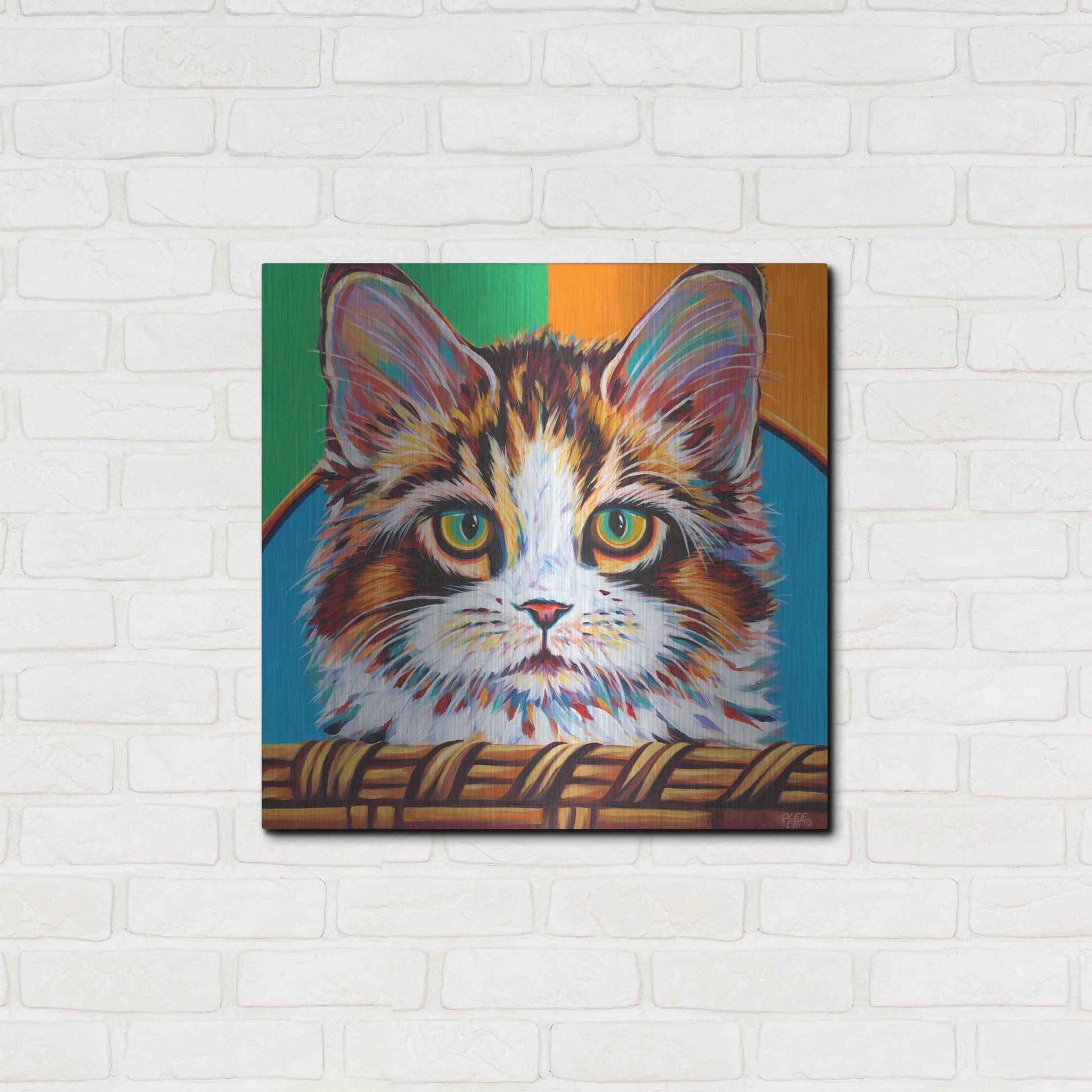 Luxe Metal Art 'Kitten in Basket II' by Carolee Vitaletti Metal Wall Art,24x24