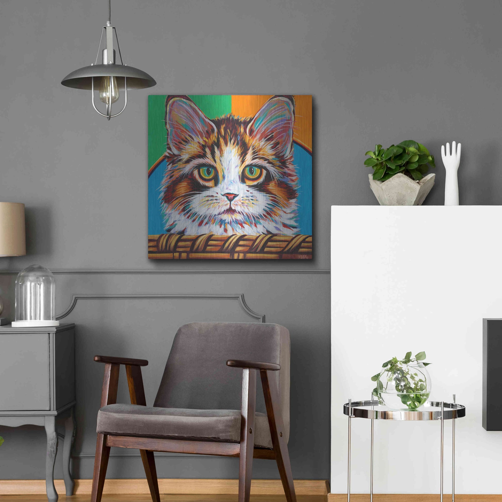 Luxe Metal Art 'Kitten in Basket II' by Carolee Vitaletti Metal Wall Art,24x24