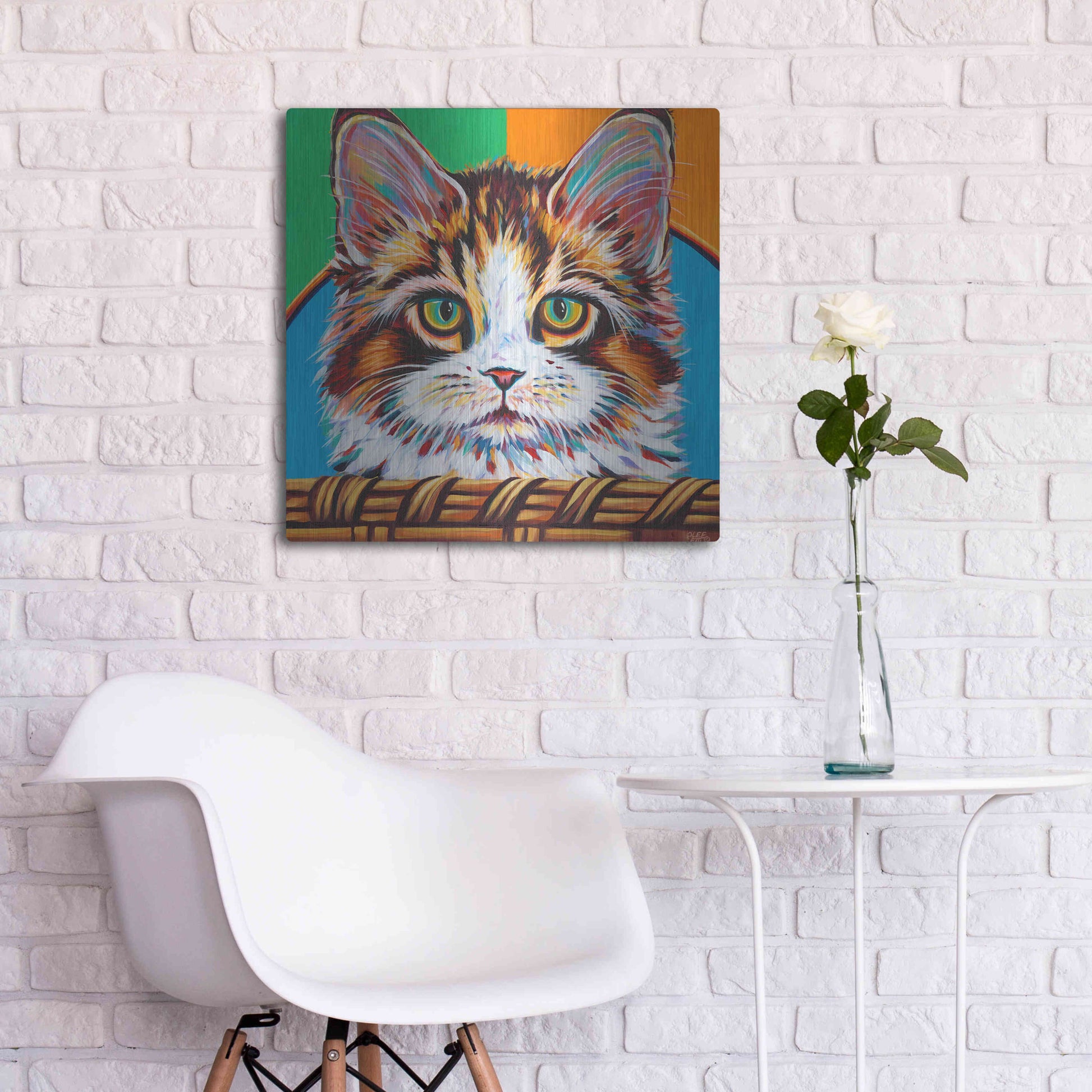 Luxe Metal Art 'Kitten in Basket II' by Carolee Vitaletti Metal Wall Art,24x24