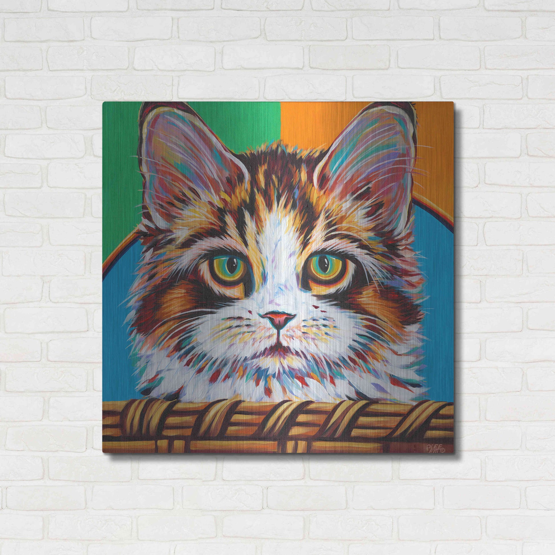 Luxe Metal Art 'Kitten in Basket II' by Carolee Vitaletti Metal Wall Art,36x36