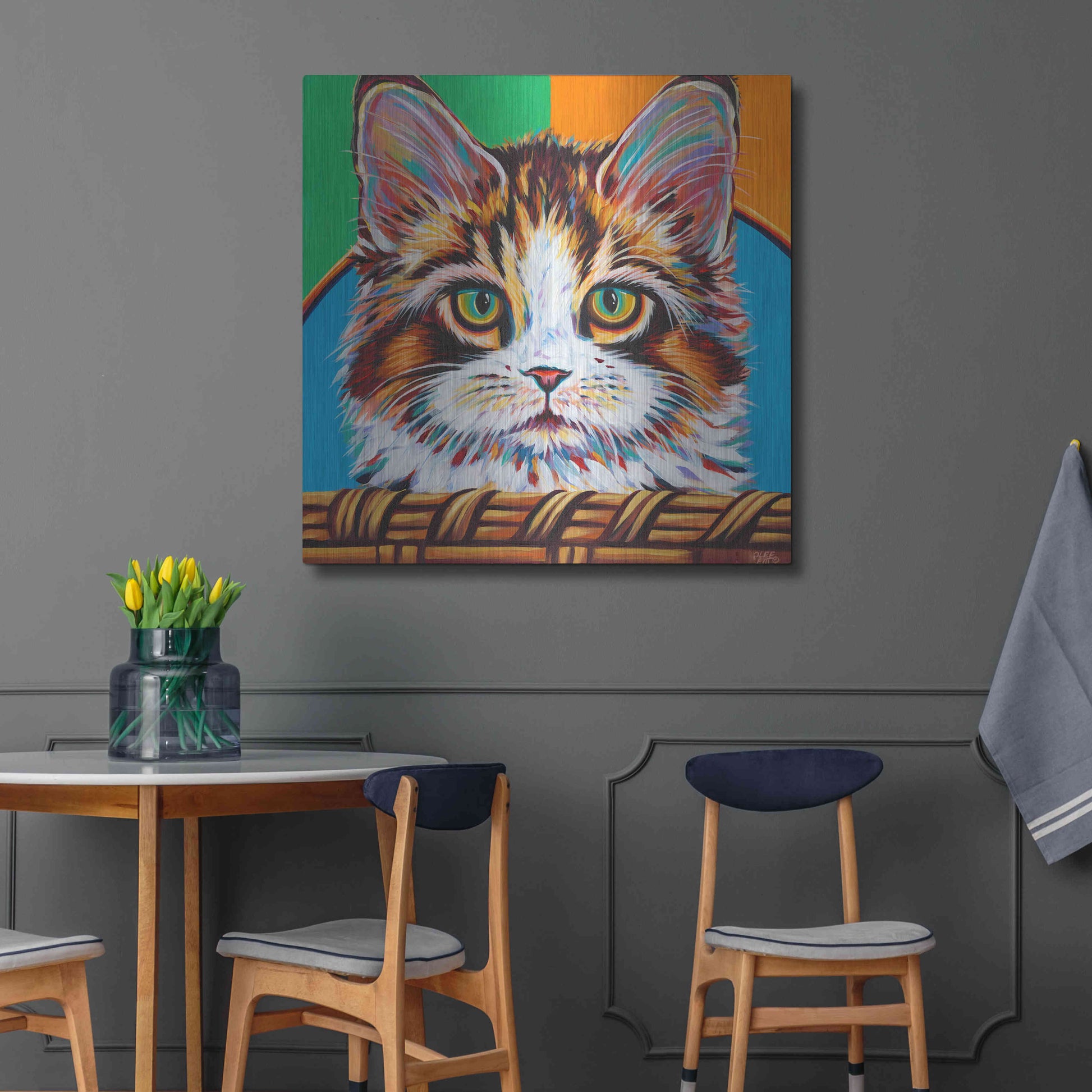 Luxe Metal Art 'Kitten in Basket II' by Carolee Vitaletti Metal Wall Art,36x36