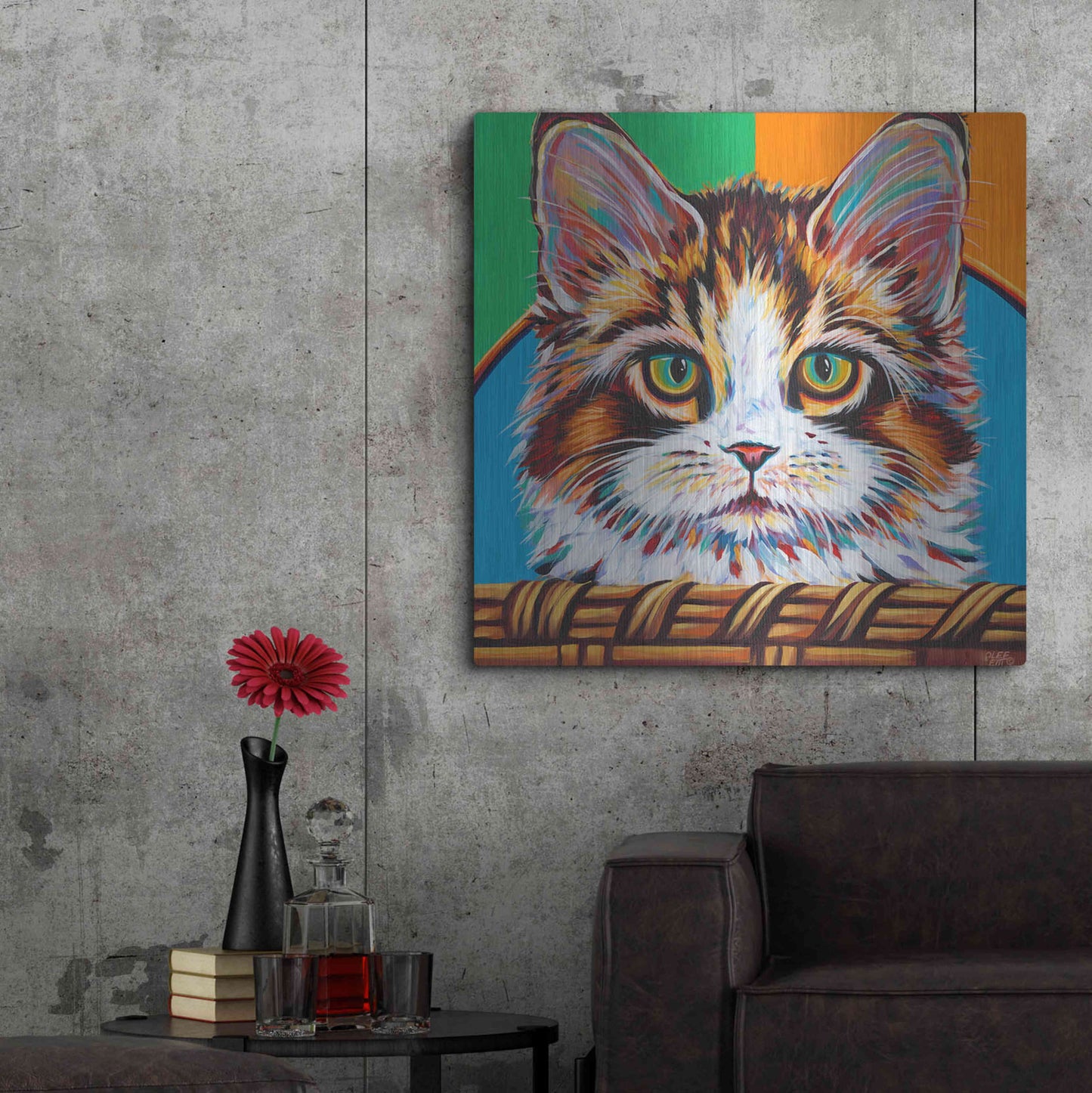 Luxe Metal Art 'Kitten in Basket II' by Carolee Vitaletti Metal Wall Art,36x36