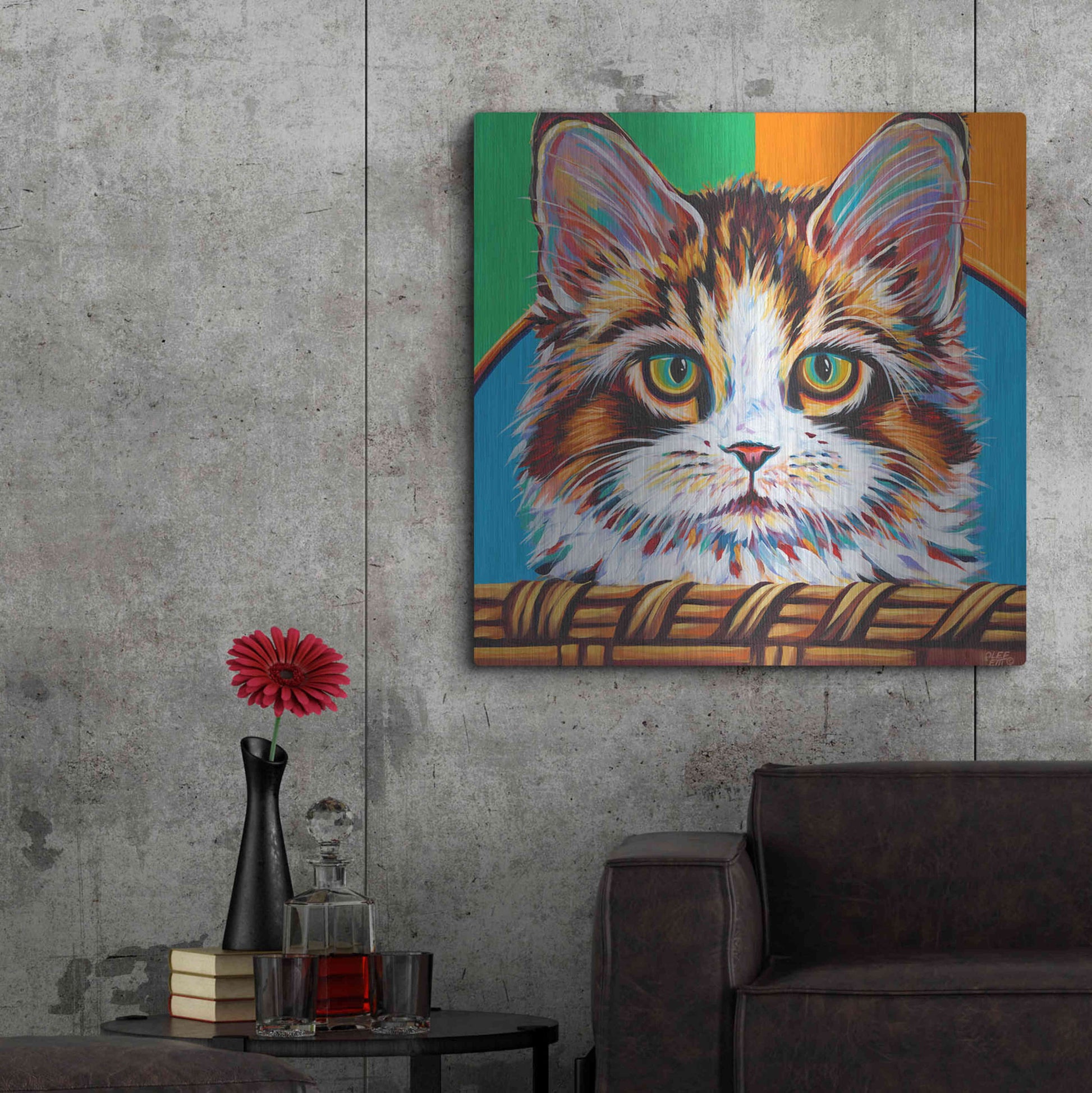 Luxe Metal Art 'Kitten in Basket II' by Carolee Vitaletti Metal Wall Art,36x36