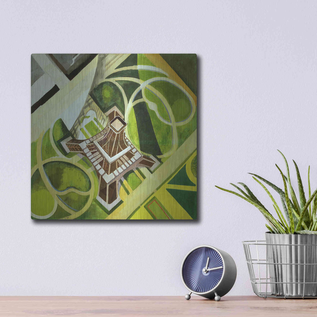 Luxe Metal Art 'La Tour Eiffel et Jardin du Champ de Mars' by Robert Delaunay, Metal Wall Art,12x12