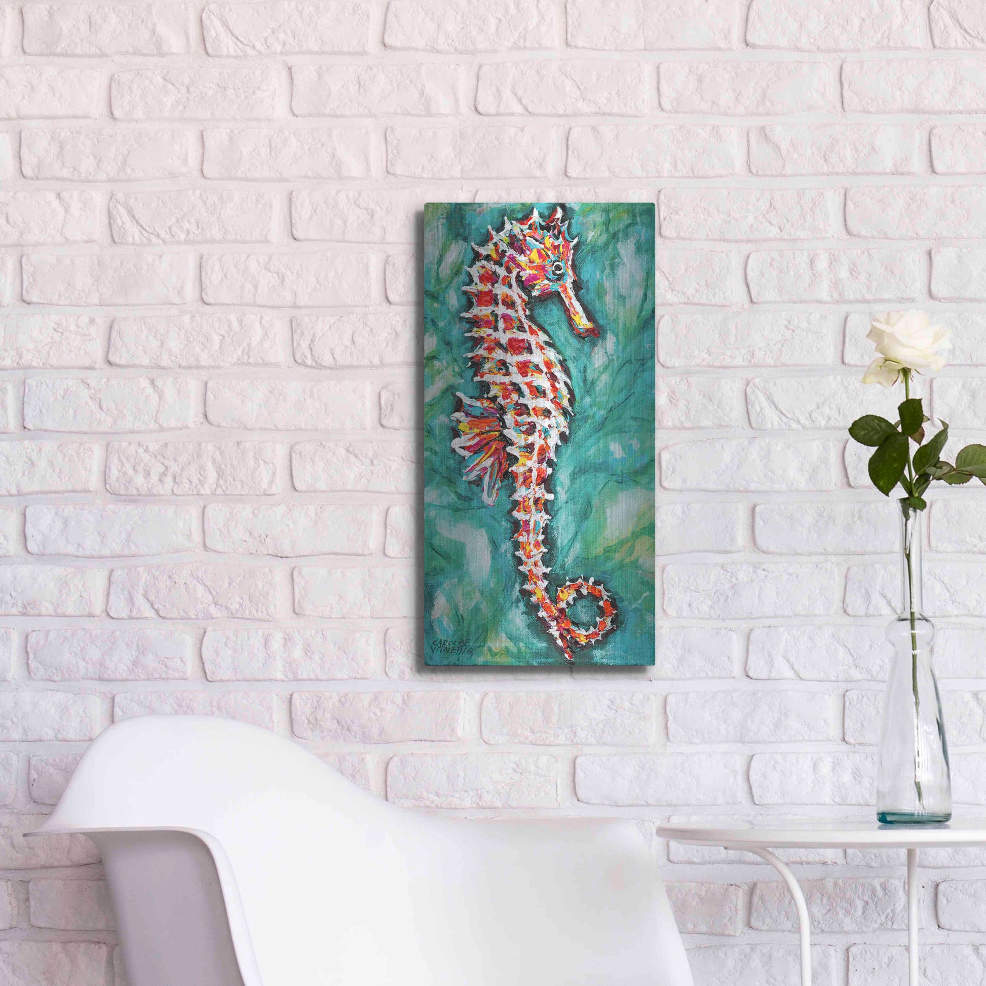 Luxe Metal Art 'Radiant Seahorse I' by Carolee Vitaletti Metal Wall Art,12x24