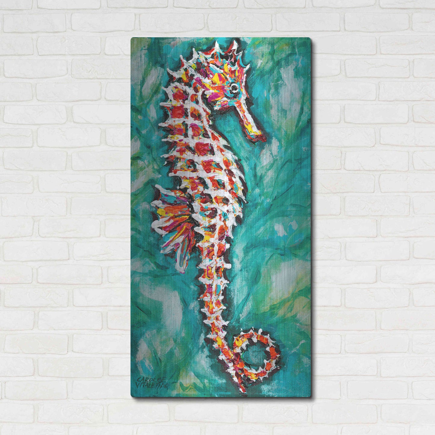 Luxe Metal Art 'Radiant Seahorse I' by Carolee Vitaletti Metal Wall Art,24x48