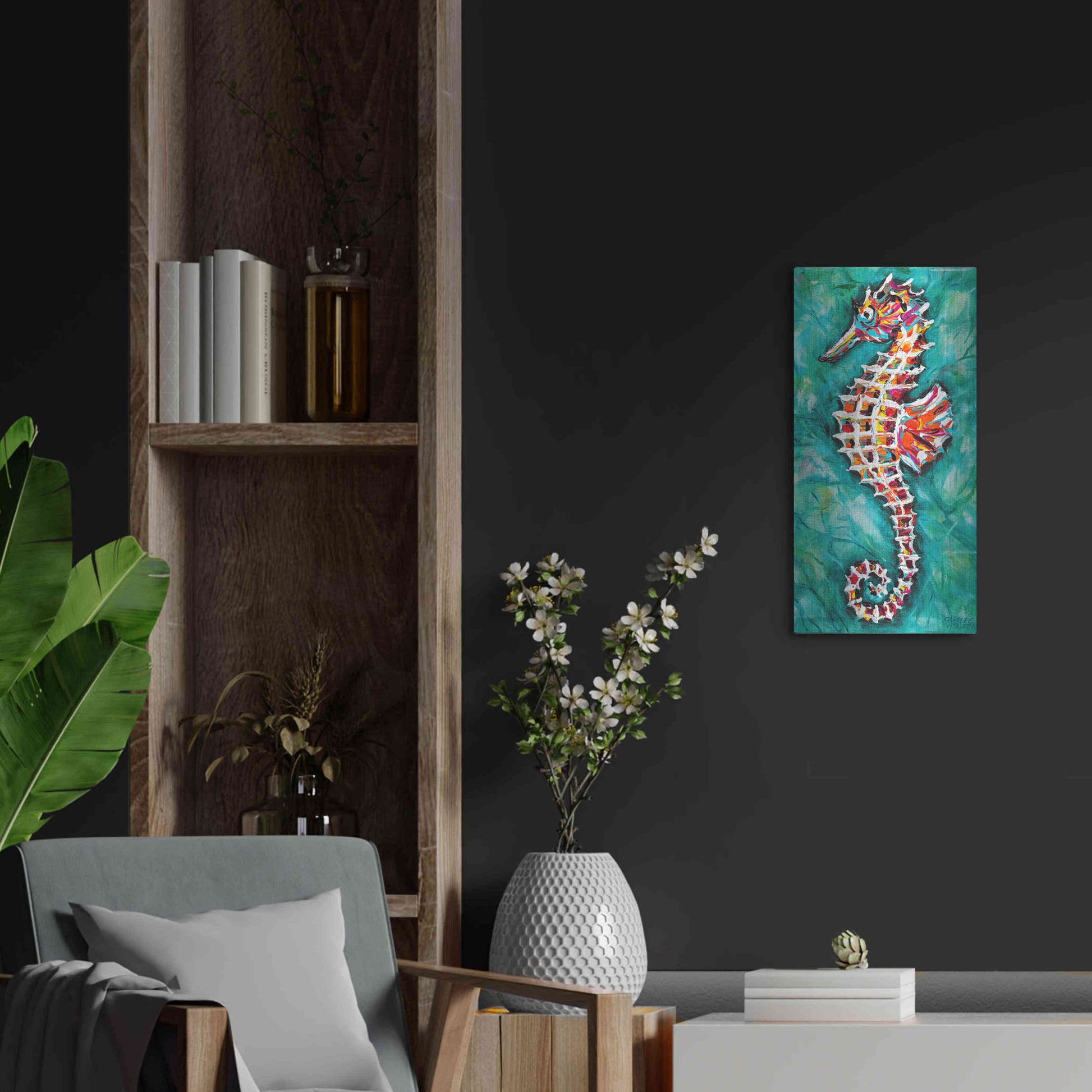 Luxe Metal Art 'Radiant Seahorse II' by Carolee Vitaletti Metal Wall Art,12x24