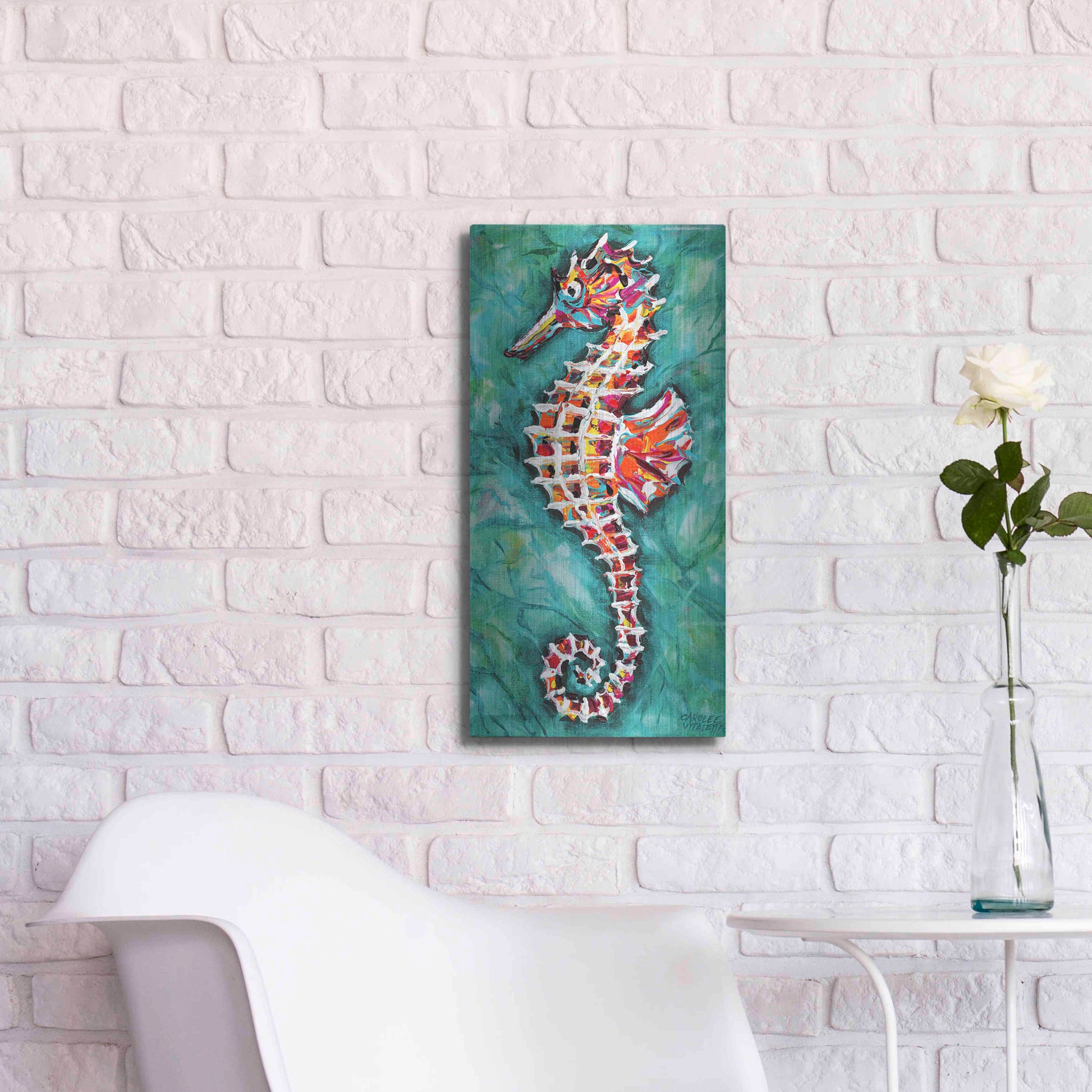 Luxe Metal Art 'Radiant Seahorse II' by Carolee Vitaletti Metal Wall Art,12x24