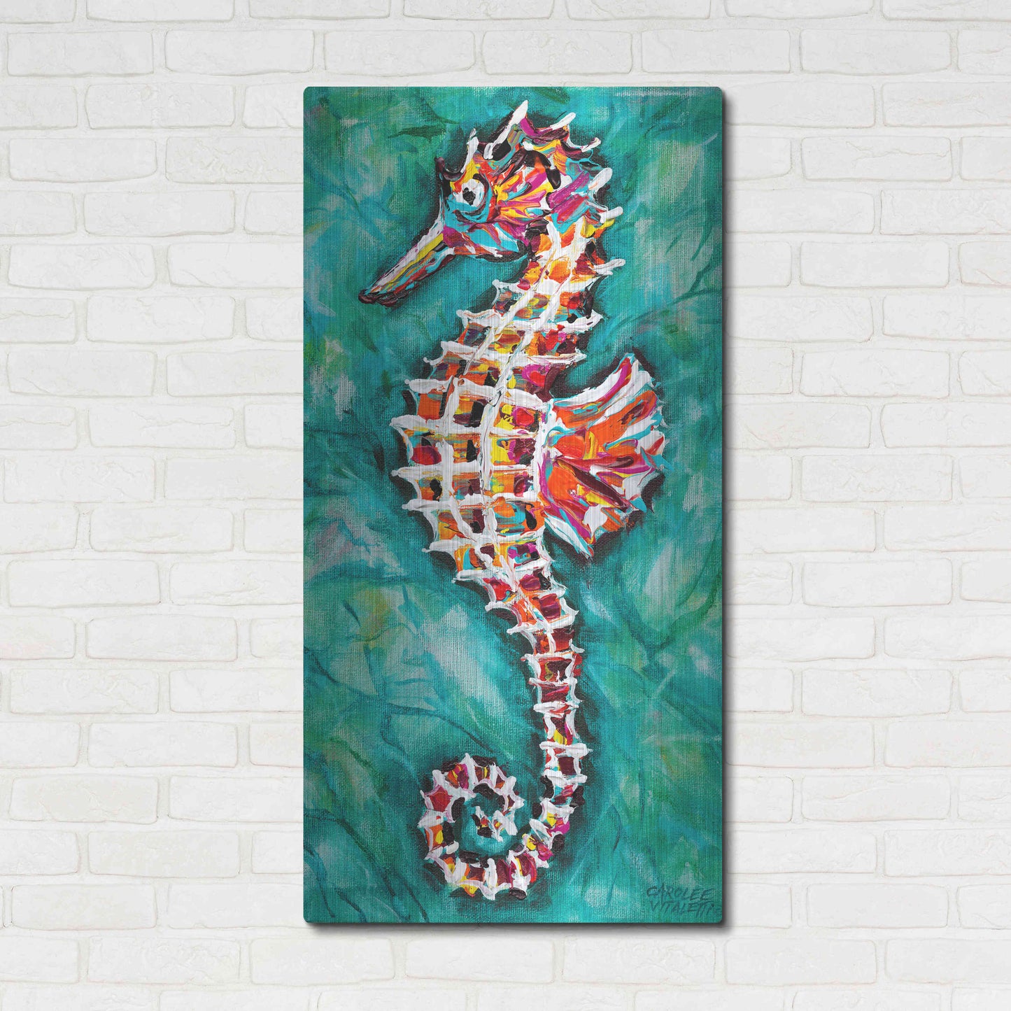 Luxe Metal Art 'Radiant Seahorse II' by Carolee Vitaletti Metal Wall Art,24x48