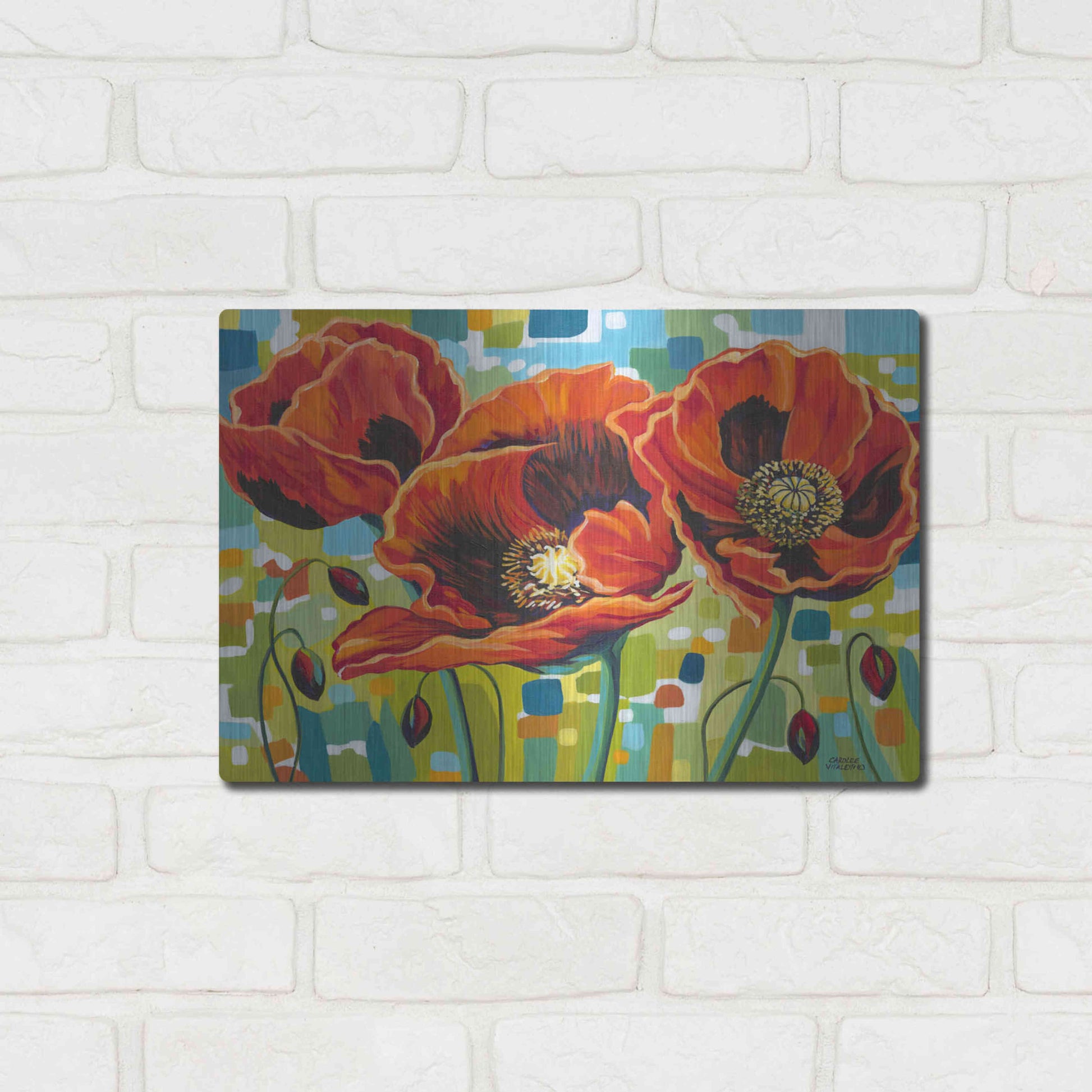 Luxe Metal Art 'Vivid Poppies III' by Carolee Vitaletti Metal Wall Art,16x12