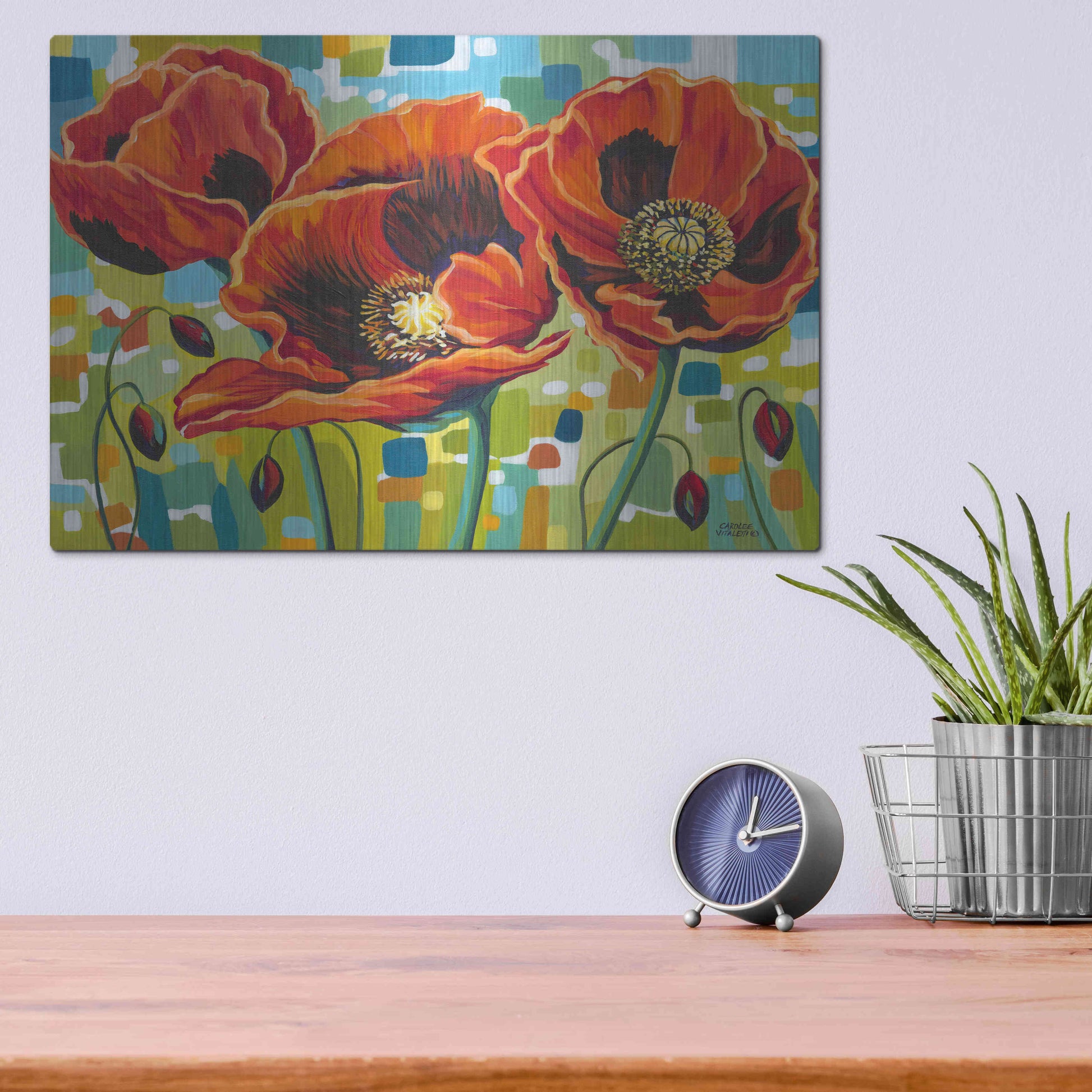 Luxe Metal Art 'Vivid Poppies III' by Carolee Vitaletti Metal Wall Art,16x12