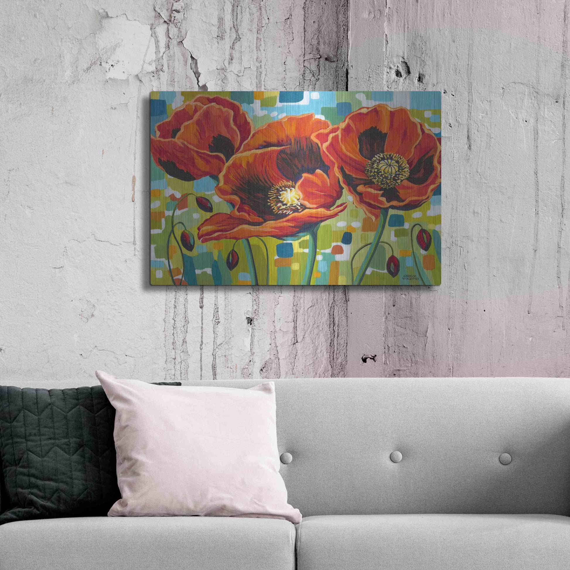 Luxe Metal Art 'Vivid Poppies III' by Carolee Vitaletti Metal Wall Art,36x24