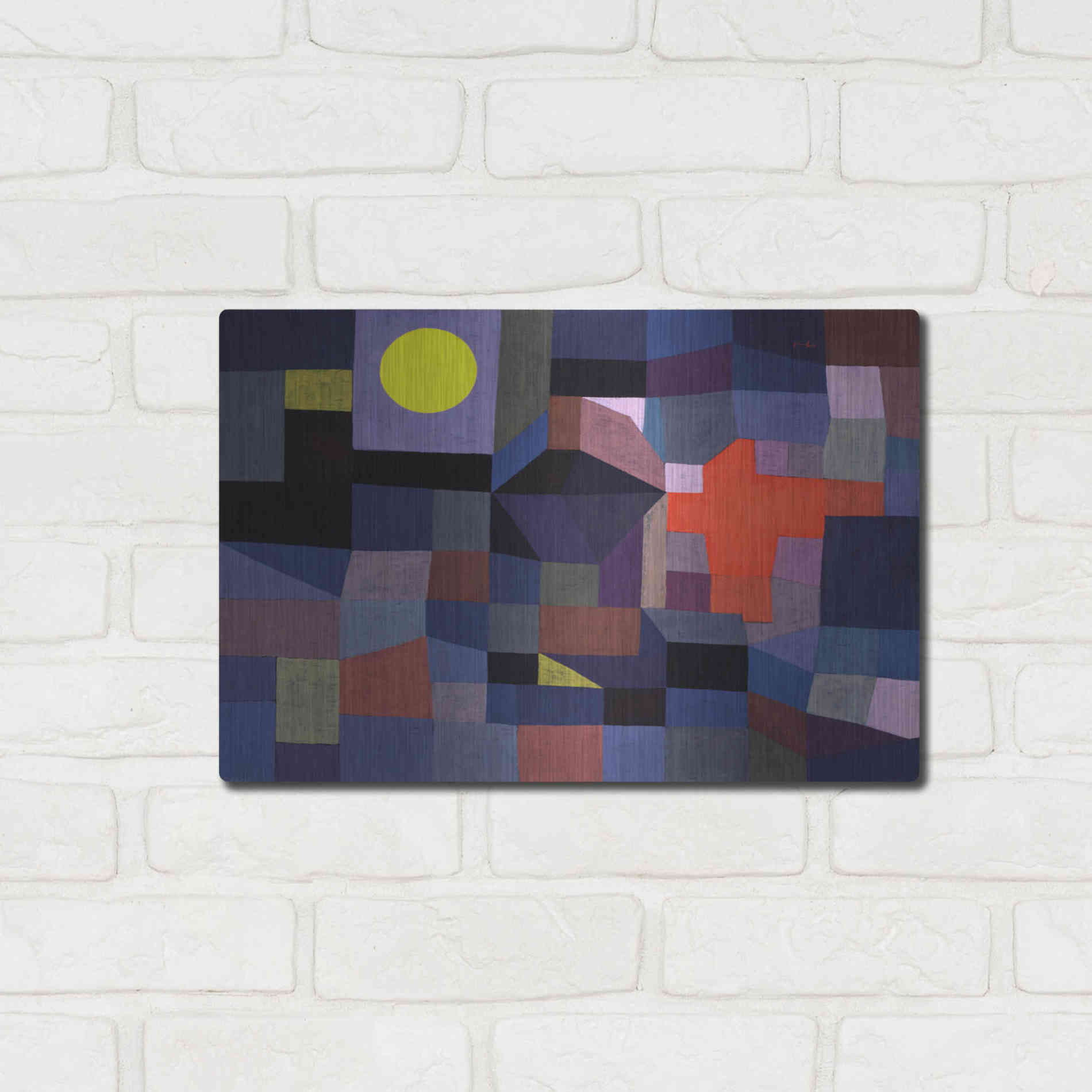 Luxe Metal Art 'Fire at Full Moon' by Paul Klee, Metal Wall Art,16x12
