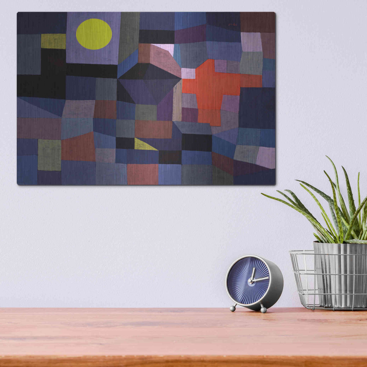 Luxe Metal Art 'Fire at Full Moon' by Paul Klee, Metal Wall Art,16x12
