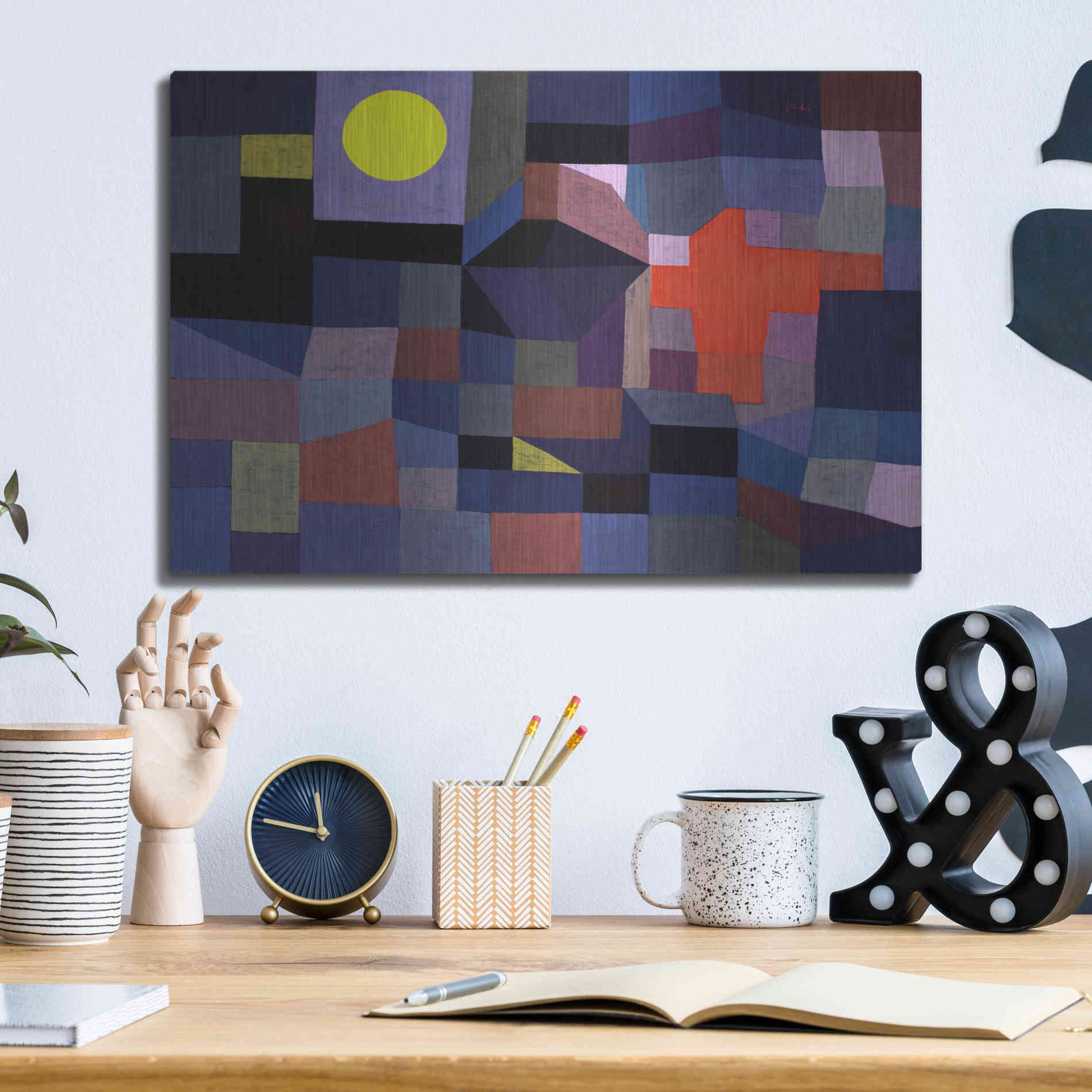 Luxe Metal Art 'Fire at Full Moon' by Paul Klee, Metal Wall Art,16x12