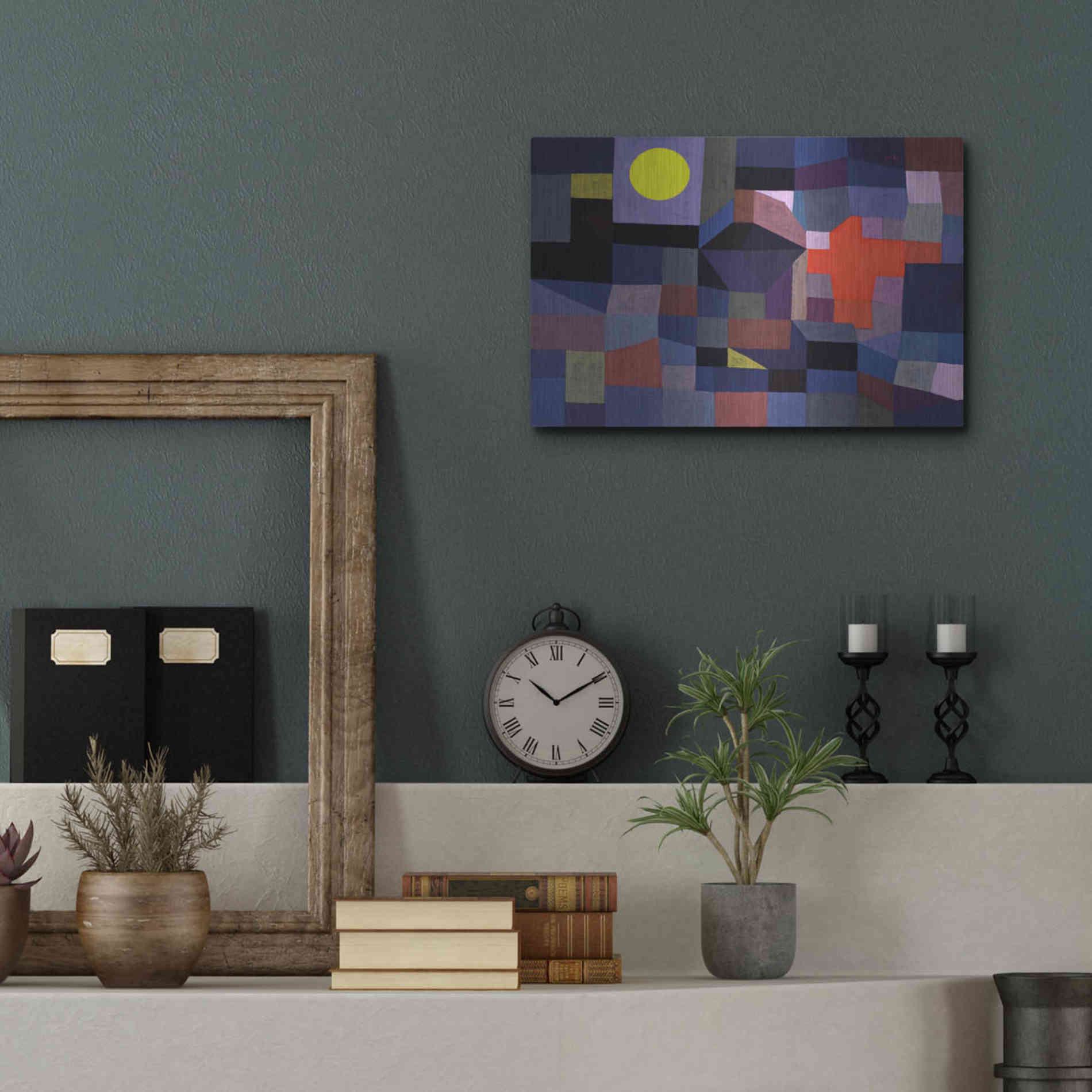 Luxe Metal Art 'Fire at Full Moon' by Paul Klee, Metal Wall Art,16x12