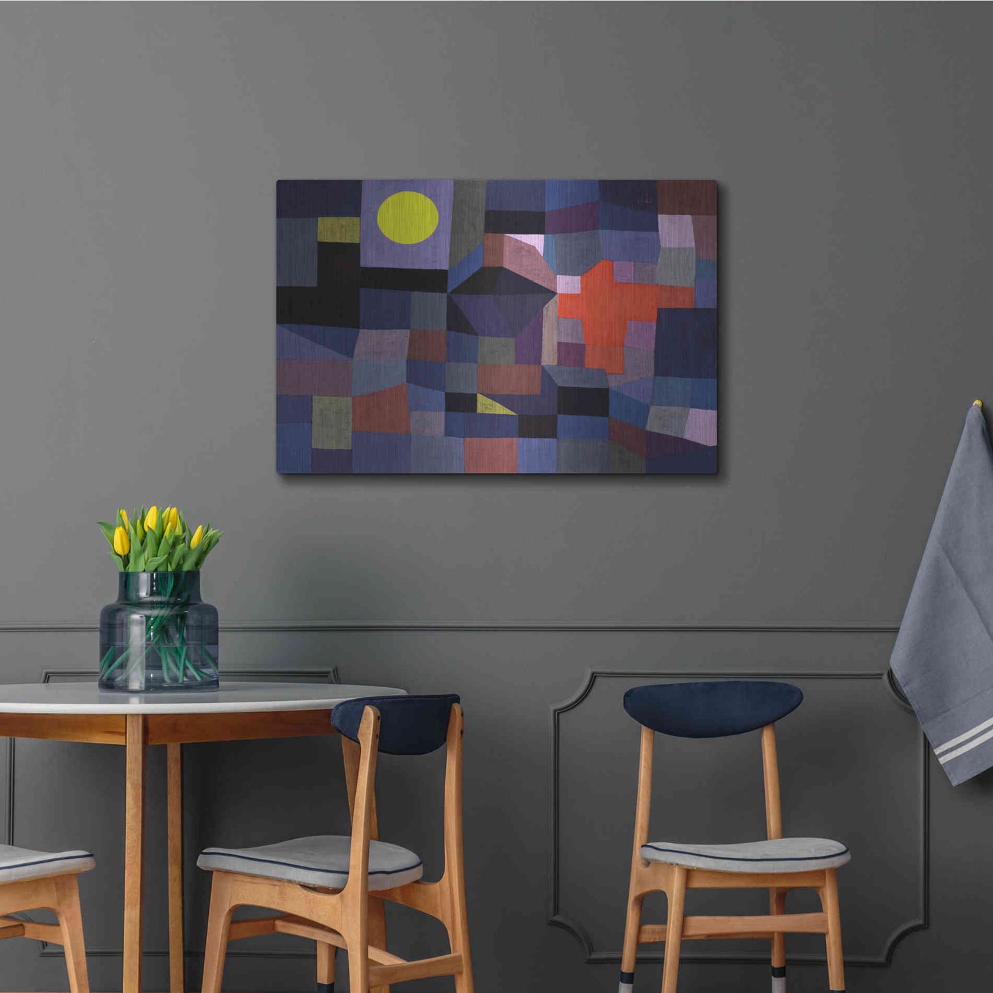 Luxe Metal Art 'Fire at Full Moon' by Paul Klee, Metal Wall Art,36x24