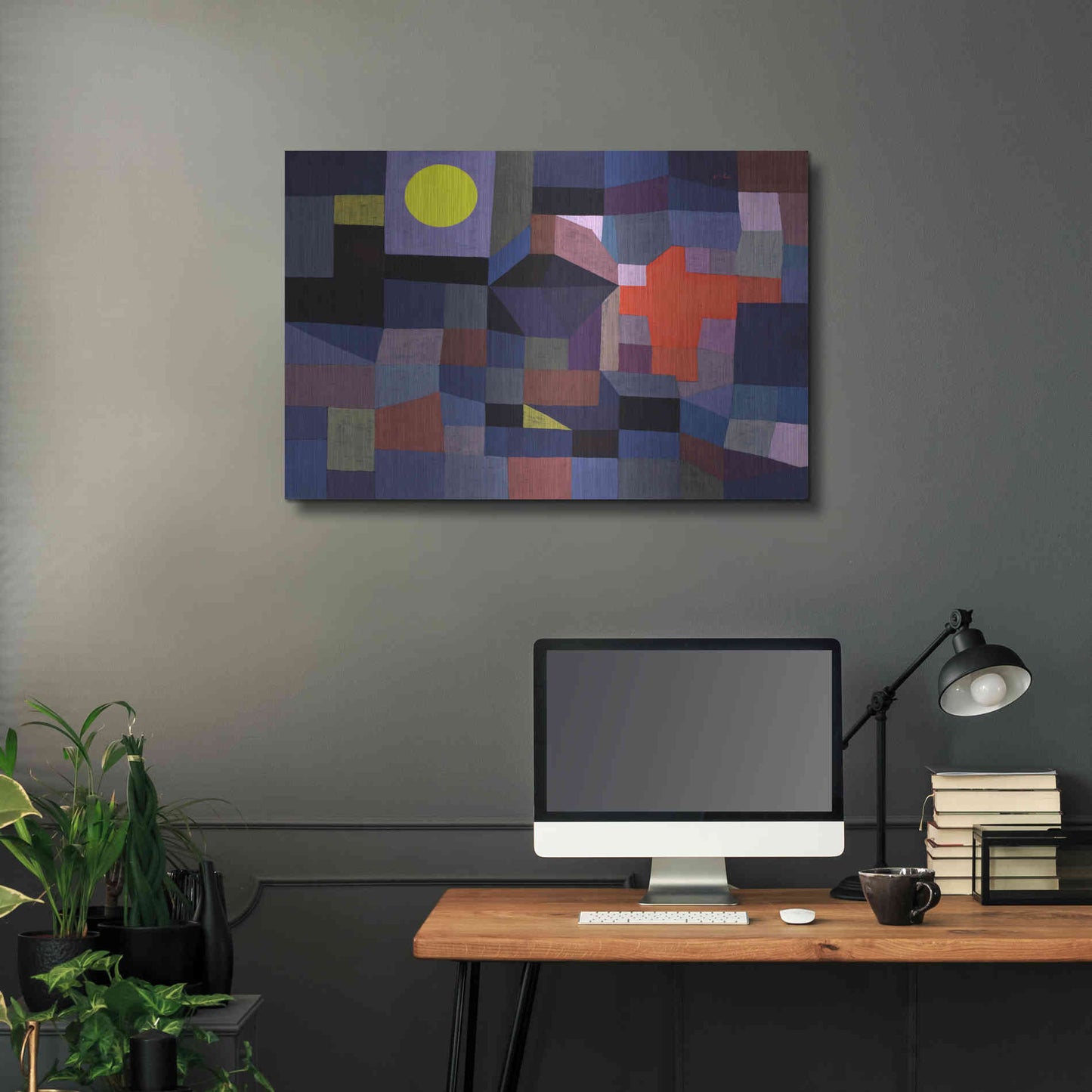 Luxe Metal Art 'Fire at Full Moon' by Paul Klee, Metal Wall Art,36x24