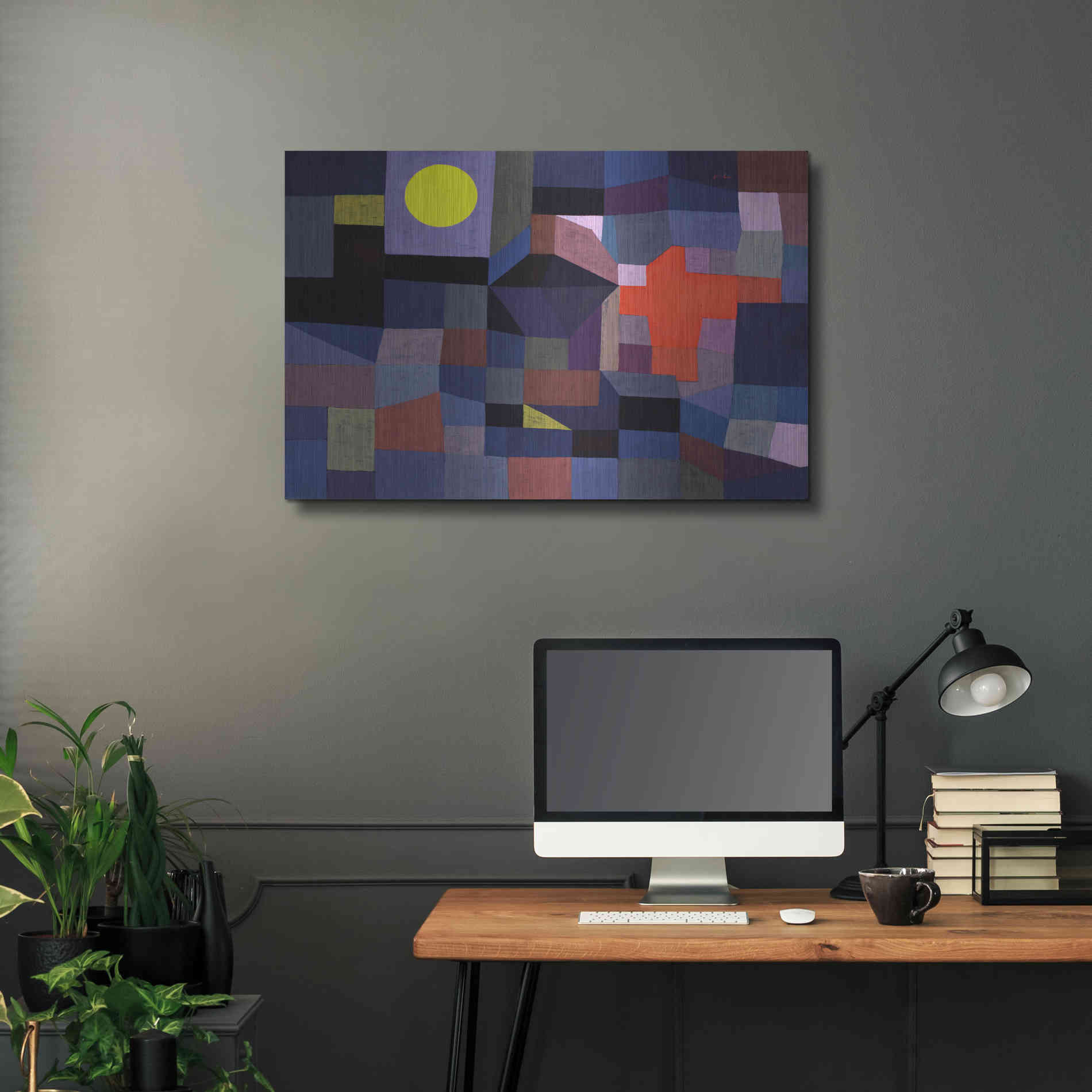 Luxe Metal Art 'Fire at Full Moon' by Paul Klee, Metal Wall Art,36x24