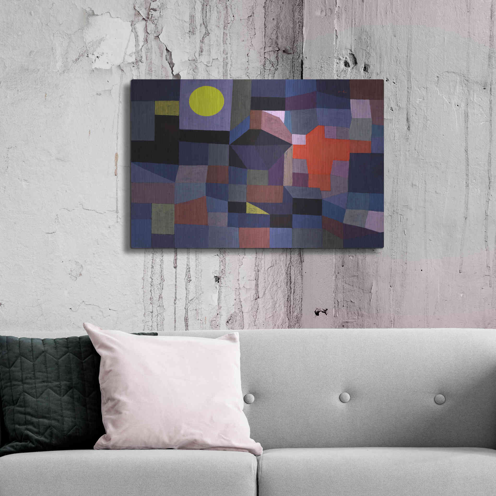 Luxe Metal Art 'Fire at Full Moon' by Paul Klee, Metal Wall Art,36x24