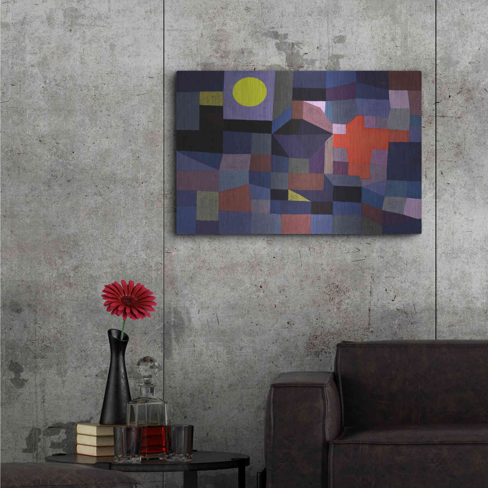 Luxe Metal Art 'Fire at Full Moon' by Paul Klee, Metal Wall Art,36x24