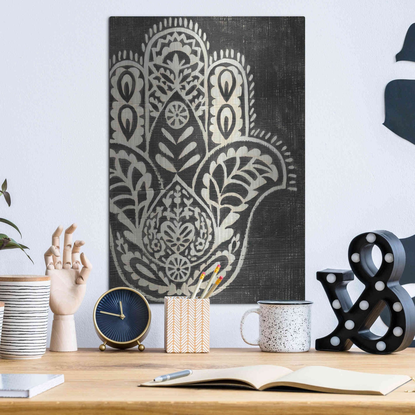 Luxe Metal Art 'Night Hamsa I' by Chariklia Zarris Metal Wall Art,12x16