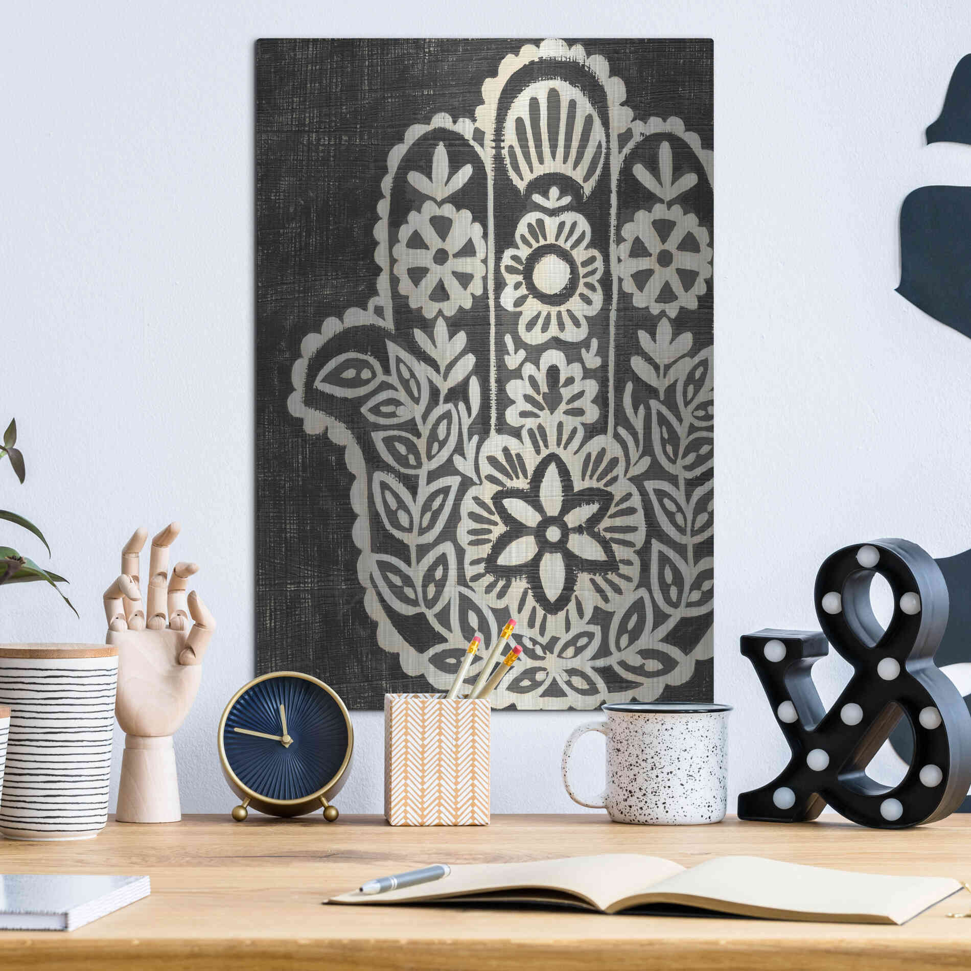 Luxe Metal Art 'Night Hamsa II' by Chariklia Zarris Metal Wall Art,12x16